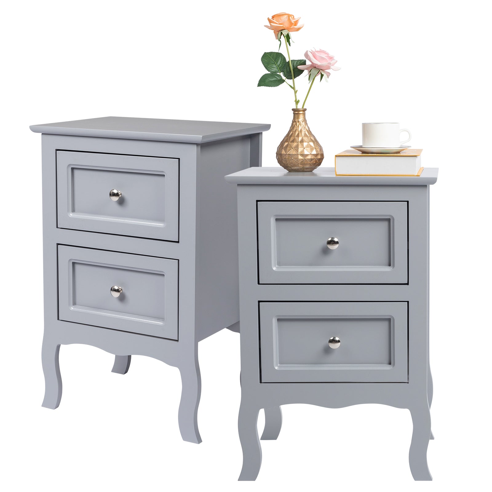 Royard Oaktree Nightstand Set of 2 Wooden Side Table with 2 Drawers Farmhouse Bedside Table with Storage for Bedroom Living Room