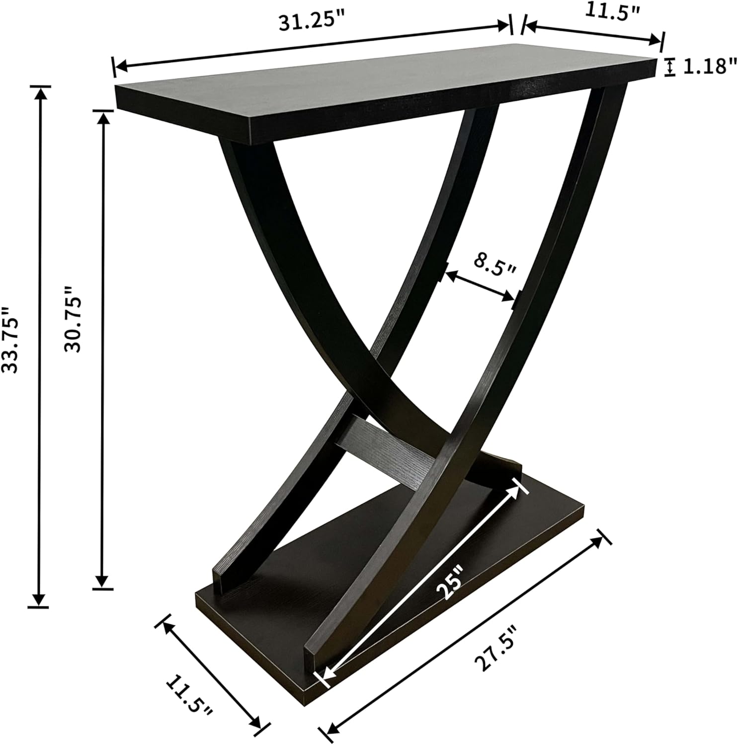 Console Table, 31-inch Farmhouse Wood Entryway Table with Curved Intersecting Legs, Minimalist Style Small Sofa Foyer Table with Storage for Entrance, Hallway, Living Room, Espresso