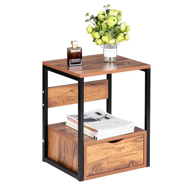 Royard Oaktree Nightstand with Drawer and Metal Frame Wooden Side End Table Modern Night Stand Bedside Table with Storage Shelf for Bedroom Living Room