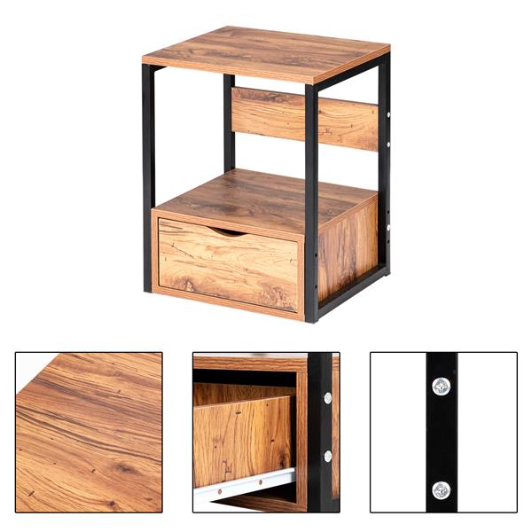 Royard Oaktree Nightstand with Drawer and Metal Frame Wooden Side End Table Modern Night Stand Bedside Table with Storage Shelf for Bedroom Living Room