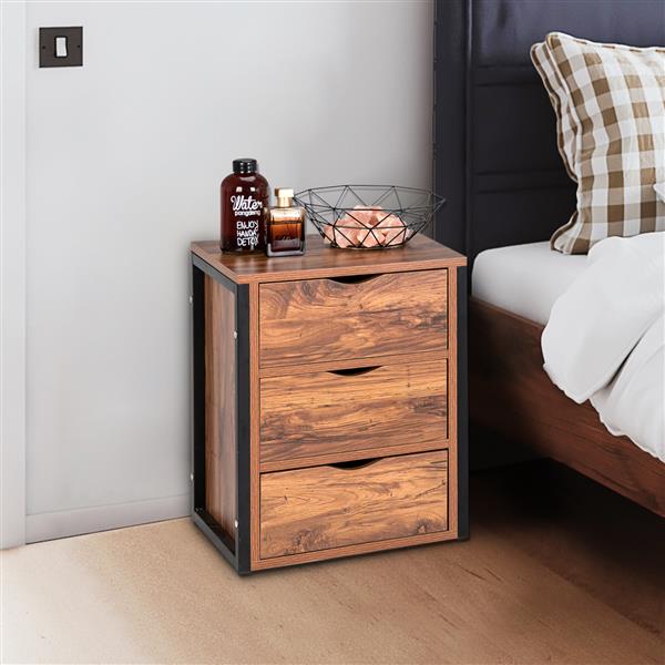 Royard Oaktree Nightstand with Drawer and Metal Frame Wooden Side End Table Modern Night Stand Bedside Table with Storage Shelf for Bedroom Living Room