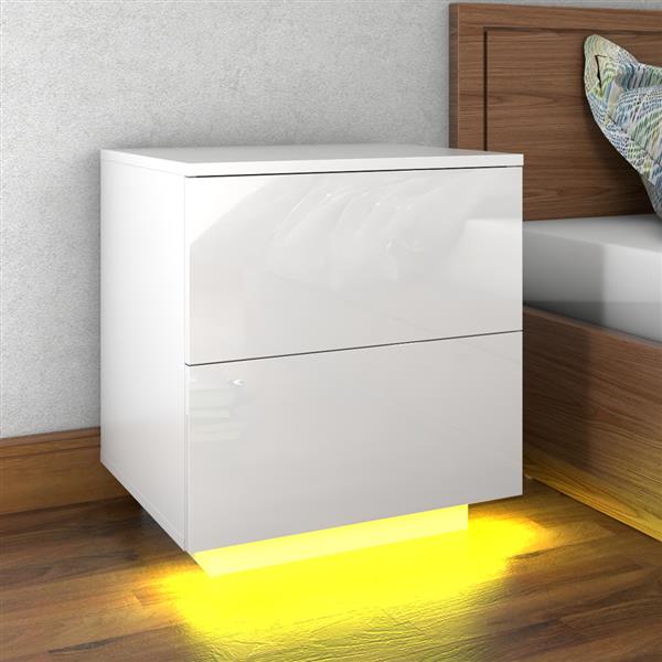 Royard Oaktree LED Nightstand with 2 Drawers Modern Bedside Table Night Stand for Bedroom Furniture Wooden End Side Table with LED Light