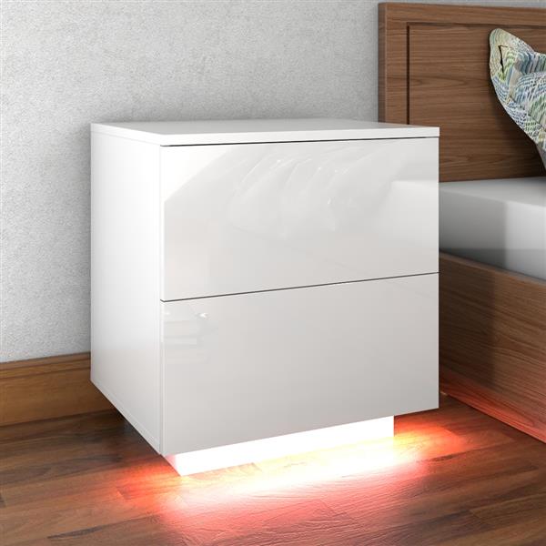 Royard Oaktree LED Nightstand with 2 Drawers Modern Bedside Table Night Stand for Bedroom Furniture Wooden End Side Table with LED Light