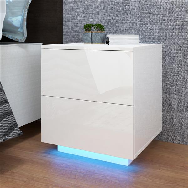 Royard Oaktree LED Nightstand with 2 Drawers Modern Bedside Table Night Stand for Bedroom Furniture Wooden End Side Table with LED Light