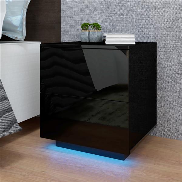 Royard Oaktree LED Nightstand with 2 Drawers Modern Bedside Table Night Stand for Bedroom Furniture Wooden End Side Table with LED Light