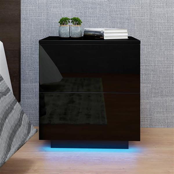 Royard Oaktree LED Nightstand with 2 Drawers Modern Bedside Table Night Stand for Bedroom Furniture Wooden End Side Table with LED Light