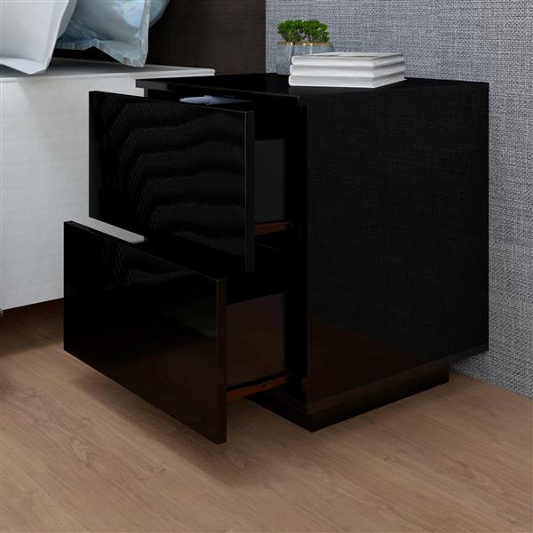 Royard Oaktree LED Nightstand with 2 Drawers Modern Bedside Table Night Stand for Bedroom Furniture Wooden End Side Table with LED Light