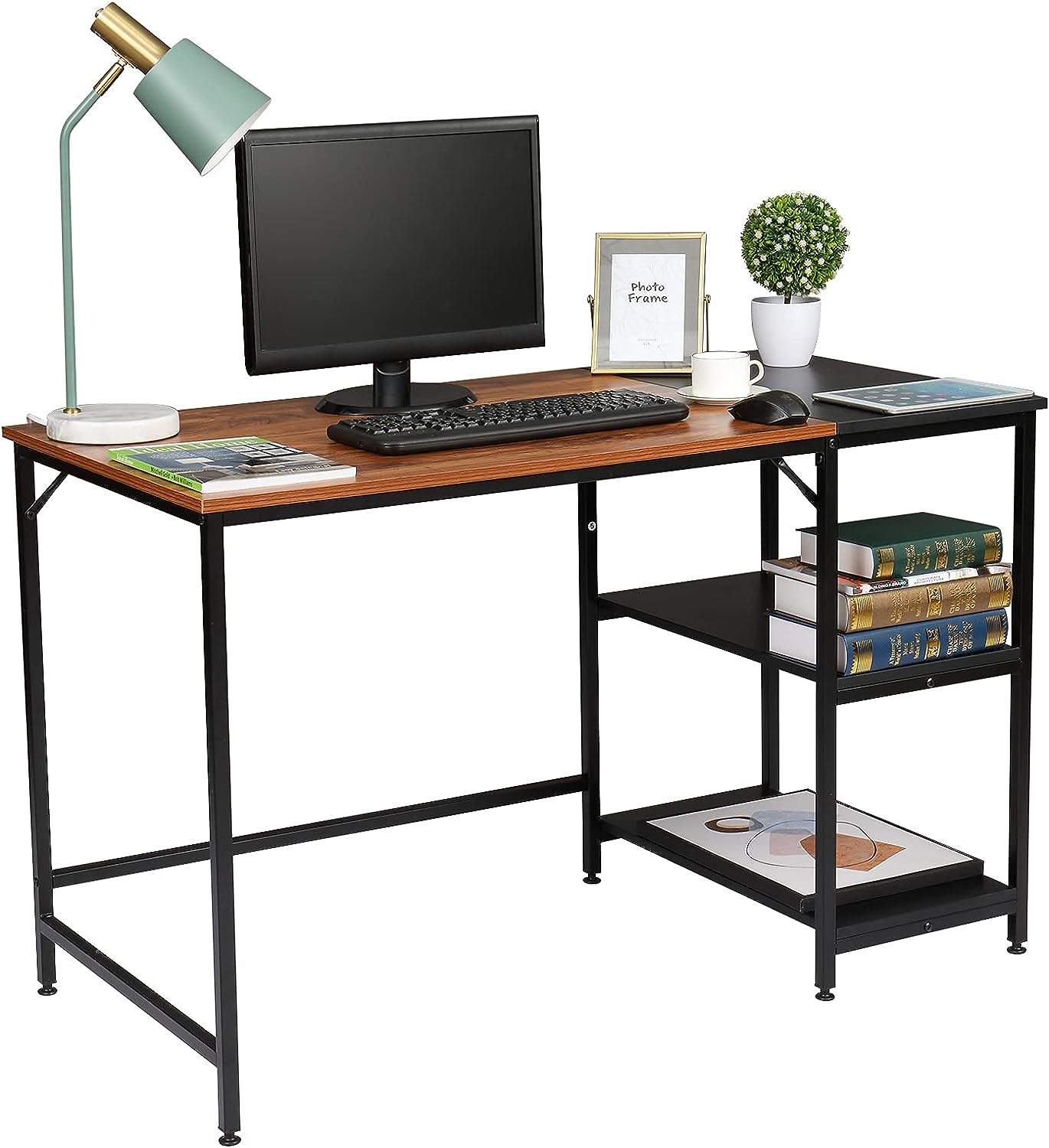 Royard Oaktree Computer Desk 47 Inch Home Office Study Writing Desks Wooden Working Table with 2-Tier Storage Shelves for Small Space,47