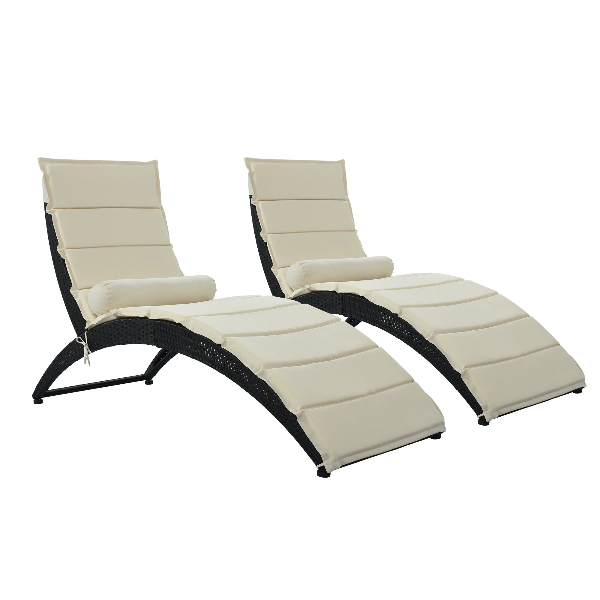 Royard Oaktree Patio Wicker Chaise Lounge Set of 2 Rattan Foldable Lounge Chair with Removable Cushion and Pillow Outdoor Sunbathing Reclining Chair for Poolside Beach Deck