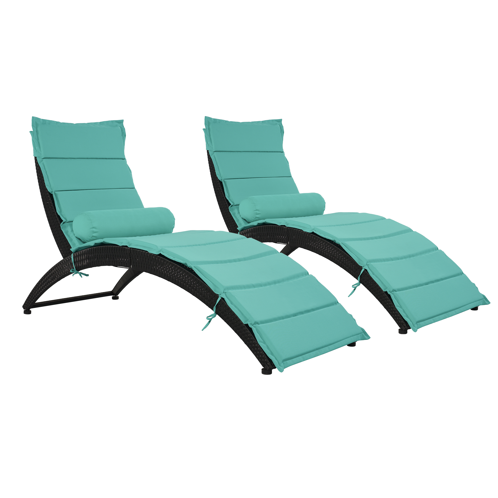 Royard Oaktree Patio Wicker Chaise Lounge Set of 2 Rattan Foldable Lounge Chair with Removable Cushion and Pillow Outdoor Sunbathing Reclining Chair for Poolside Beach Deck