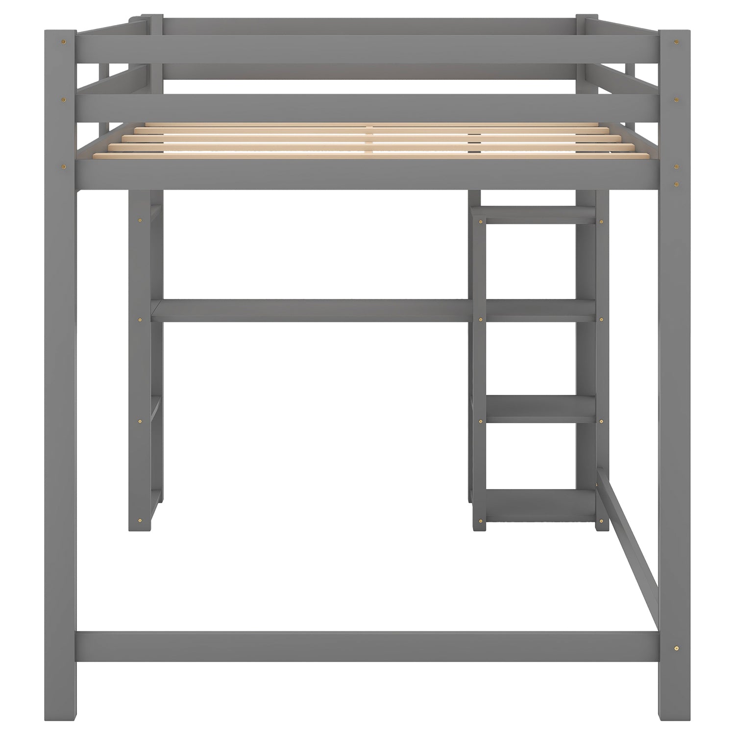 Royard Oaktree Full Size Loft Bed with Built-in Desk and Shelves Wood Loft Bed Frame with Guardrail and Ladder, No Box Spring Needed