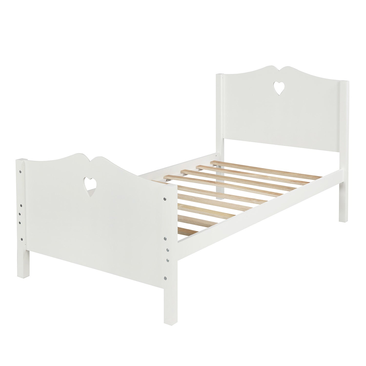 Royard Oaktree Twin Size Platform Bed with Heart-Shape Headboard and Footboard Cute Wood Bed Frame with Slats for Girls