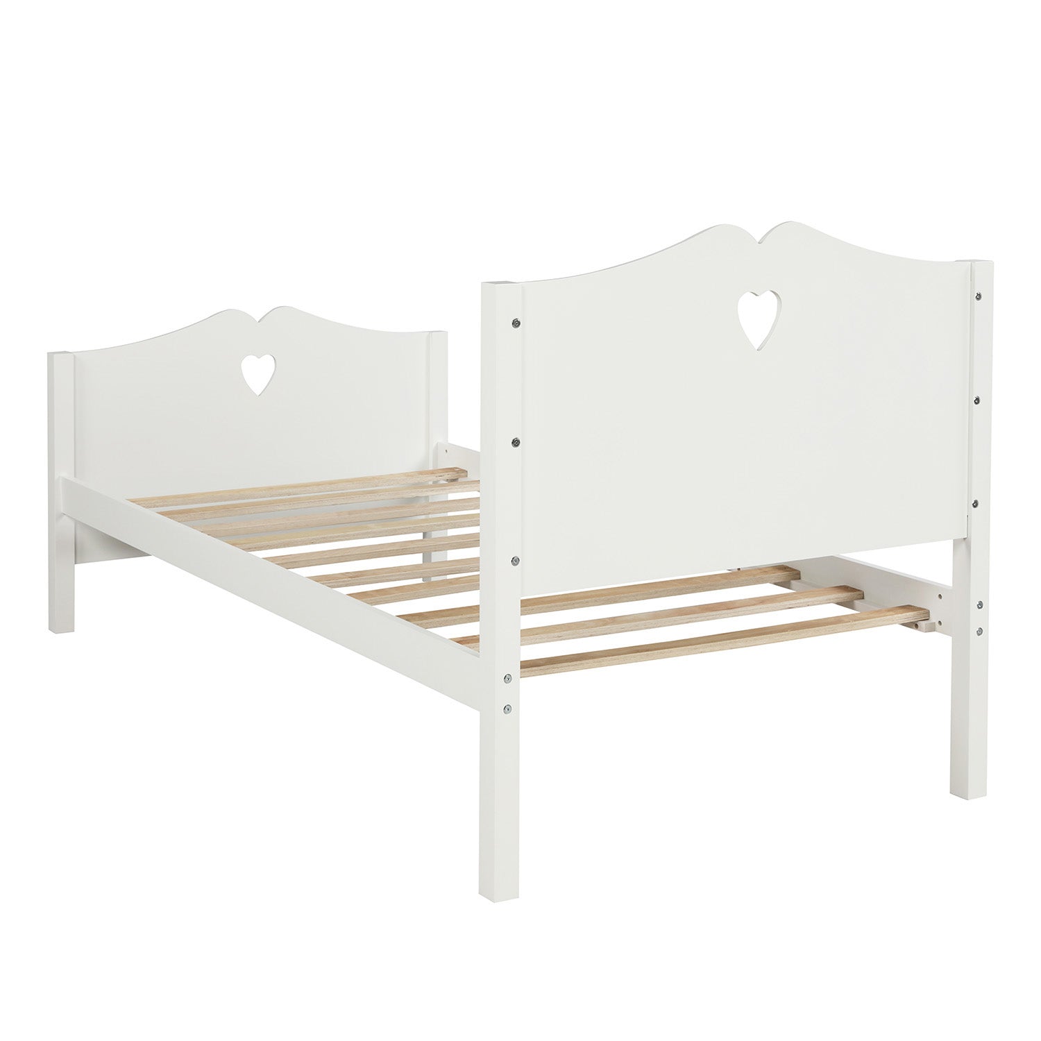 Royard Oaktree Twin Size Platform Bed with Heart-Shape Headboard and Footboard Cute Wood Bed Frame with Slats for Girls