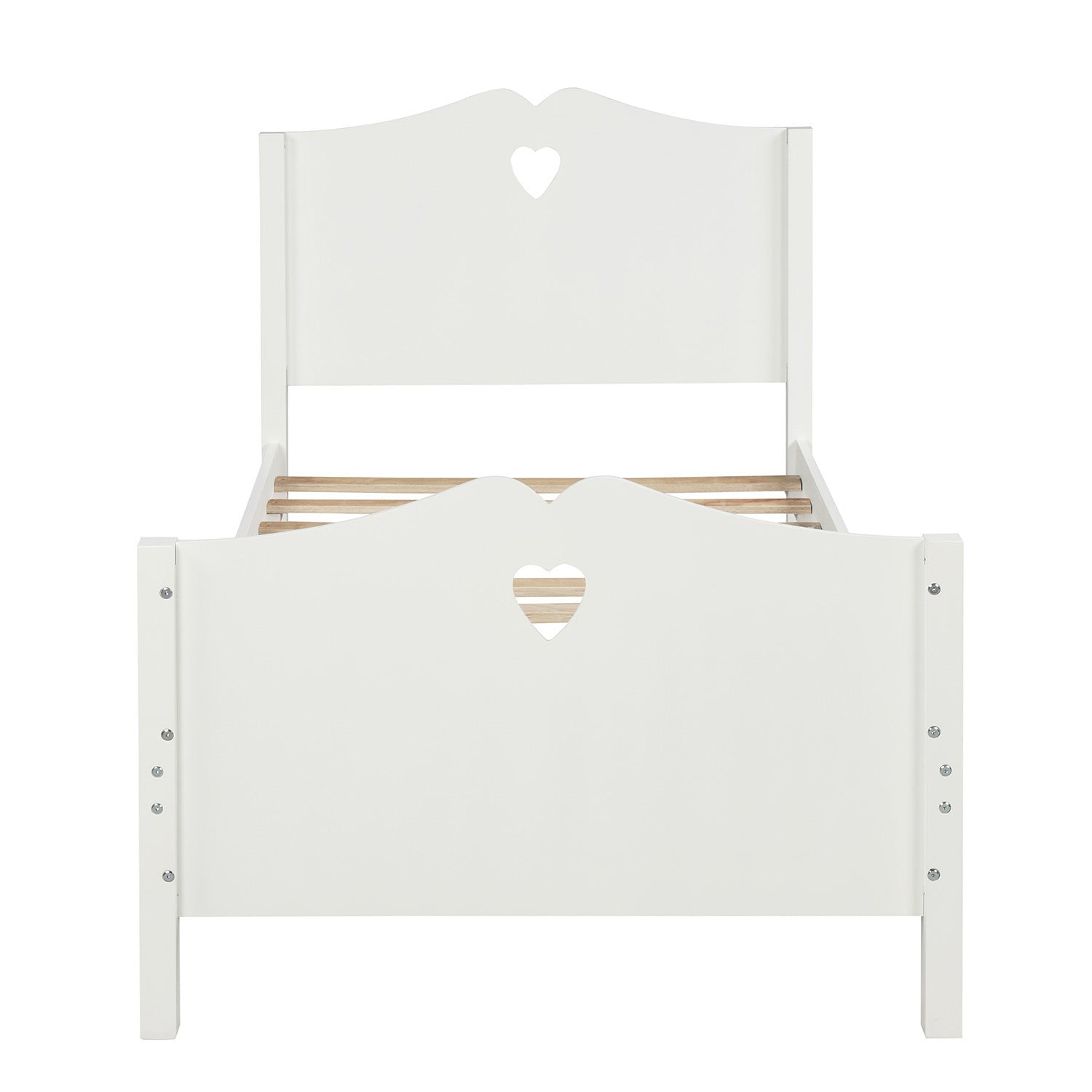 Royard Oaktree Twin Size Platform Bed with Heart-Shape Headboard and Footboard Cute Wood Bed Frame with Slats for Girls