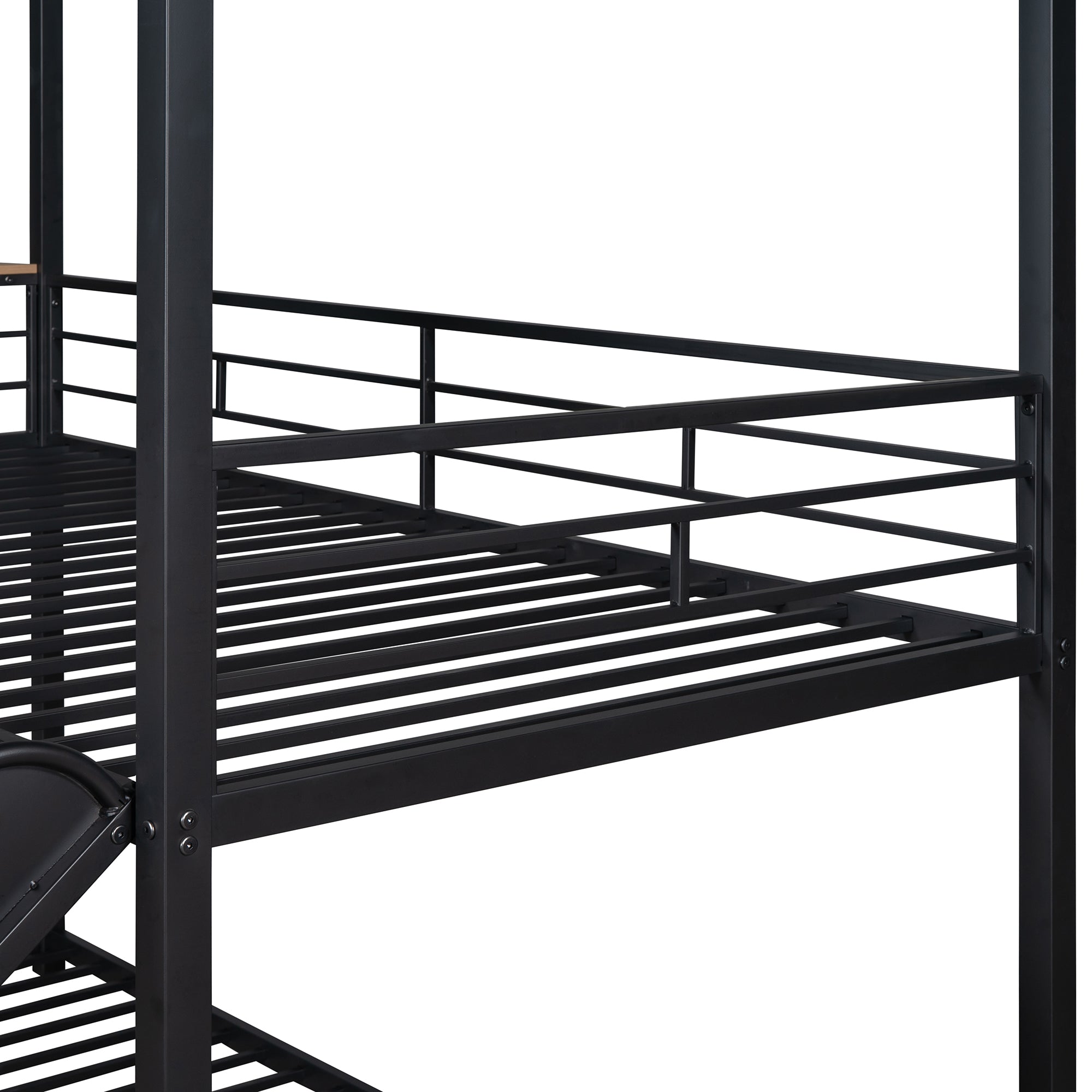 Royard Oaktree Twin Over Twin Metal Bunk Bed with Slide and Ladder Modern House Bunk Bed with Roof and Window