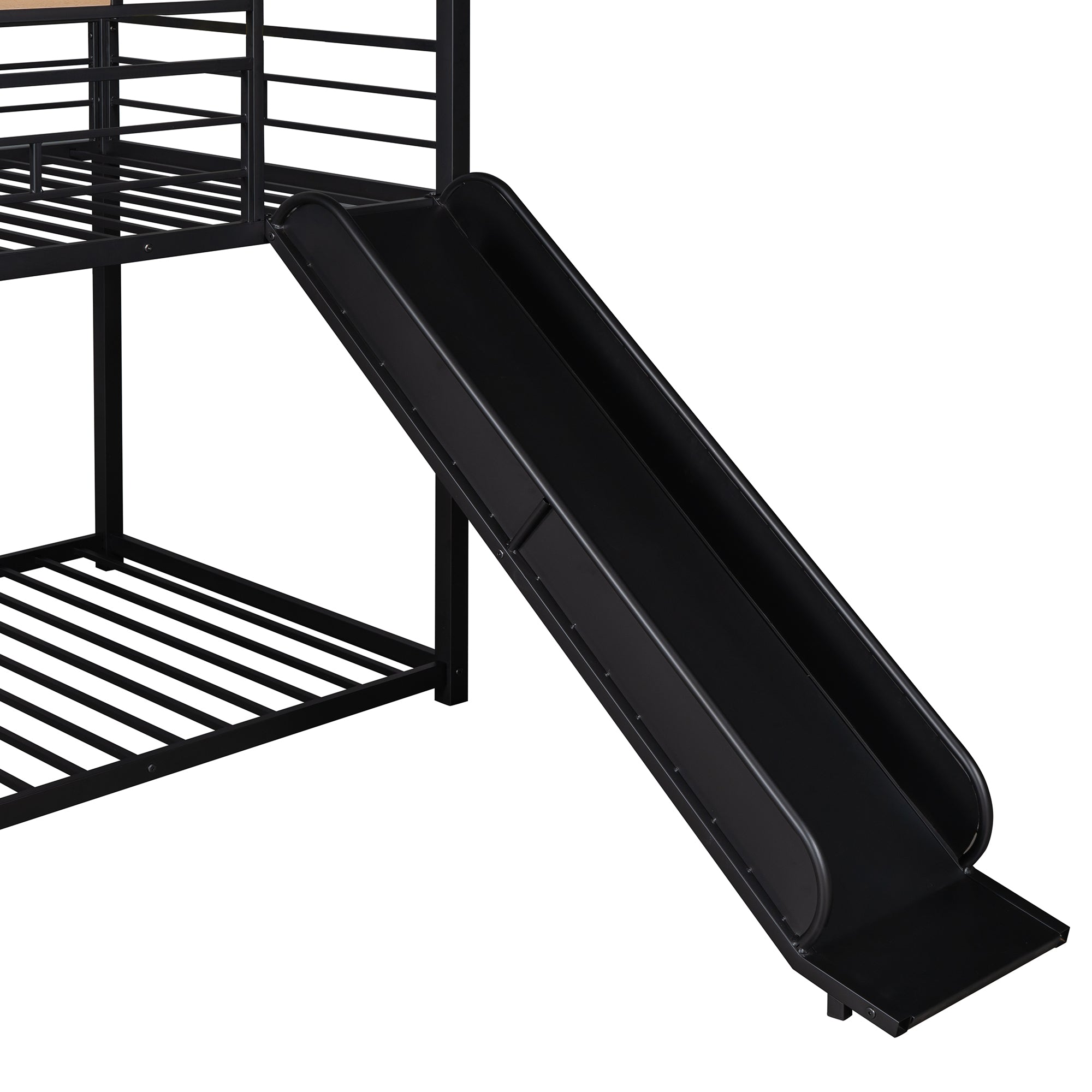 Royard Oaktree Twin Over Twin Metal Bunk Bed with Slide and Ladder Modern House Bunk Bed with Roof and Window