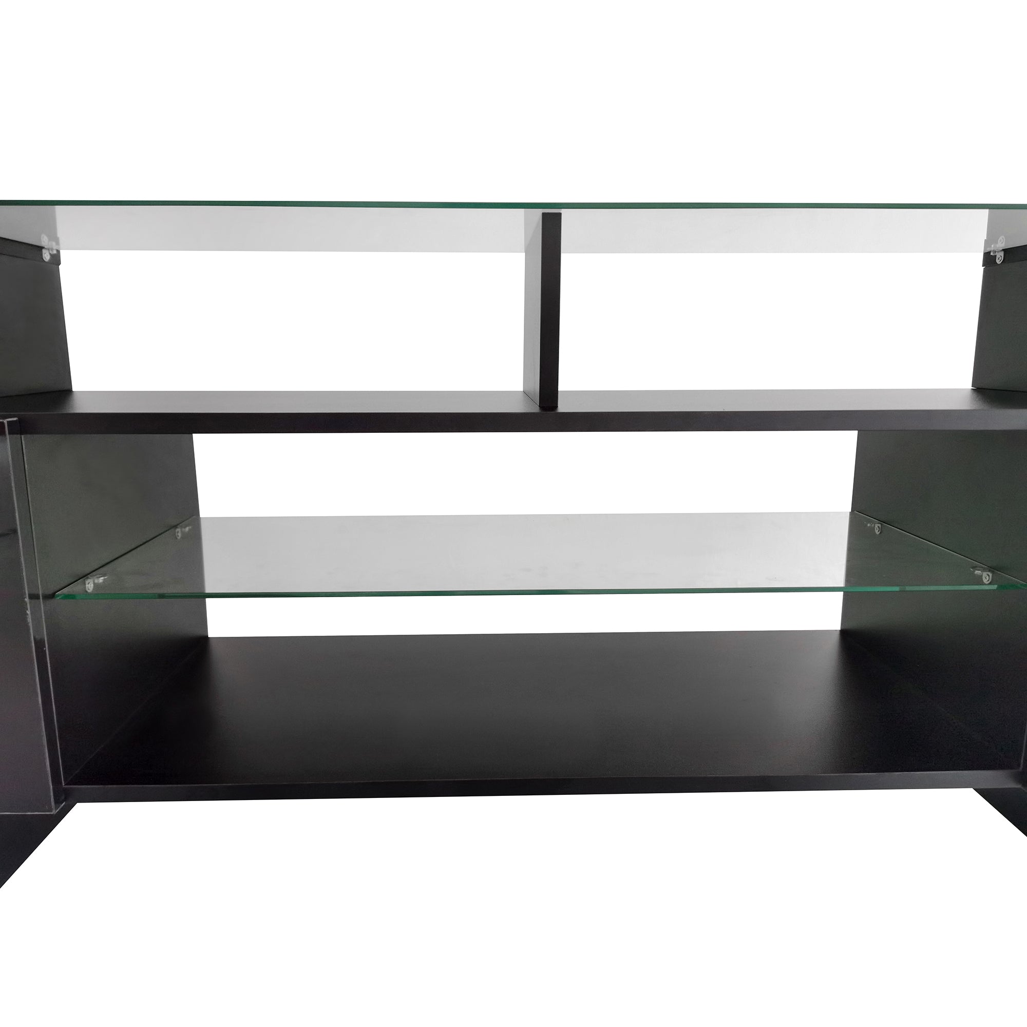 Royard Oaktree TV Stand with LED Lights for TVs up to 80 Unique Shape TV Console with Storage Cabinets and 2 Glass Shelves High Gloss Entertainment Media Center for Living Room Bedroom