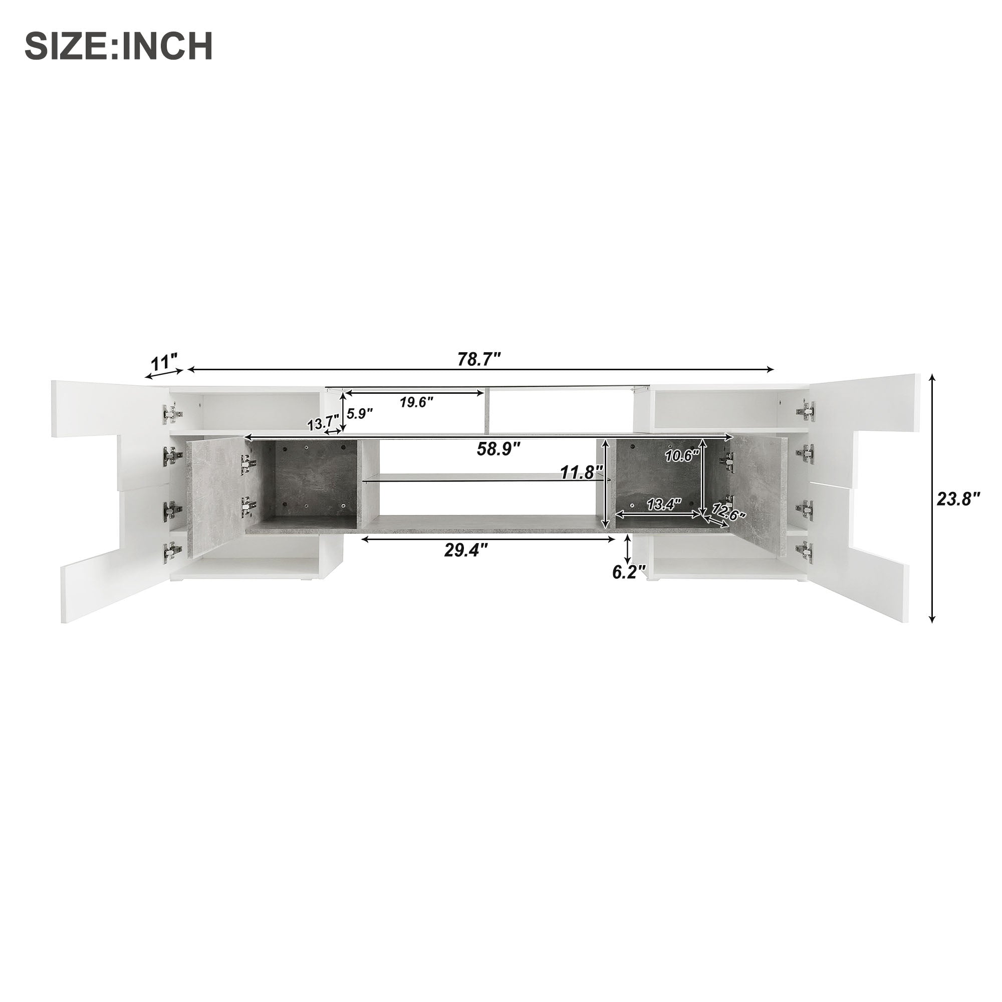 Royard Oaktree TV Stand with LED Lights for TVs up to 80 Unique Shape TV Console with Storage Cabinets and 2 Glass Shelves High Gloss Entertainment Media Center for Living Room Bedroom