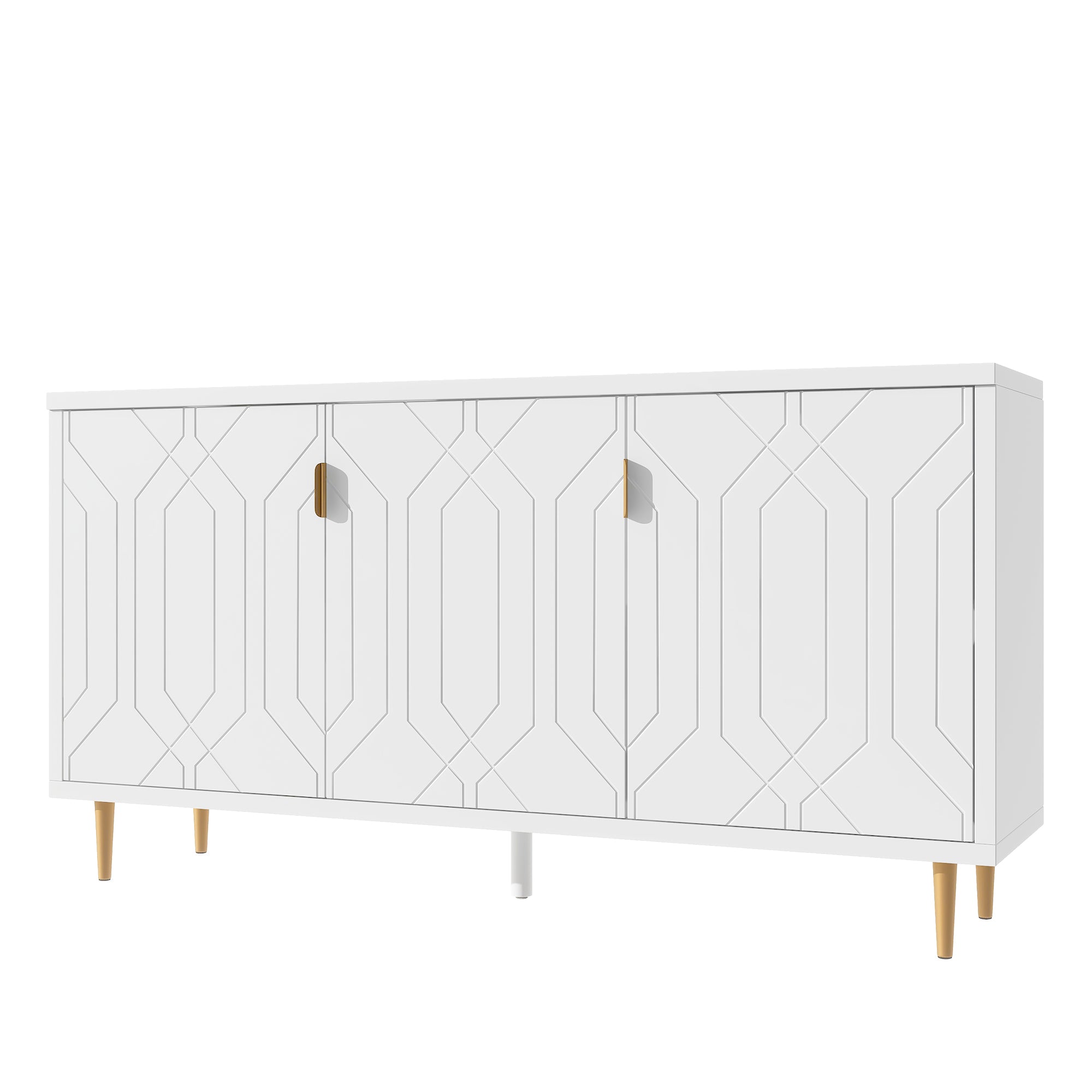 Royard Oaktree 65" Storage Cabinet with 3 Doors and Adjustable Shelves Modern Sideboard Buffet Cabinet with Golden Metal Legs Accent Console Kitchen Bar Cabinet for Hallway Living Room