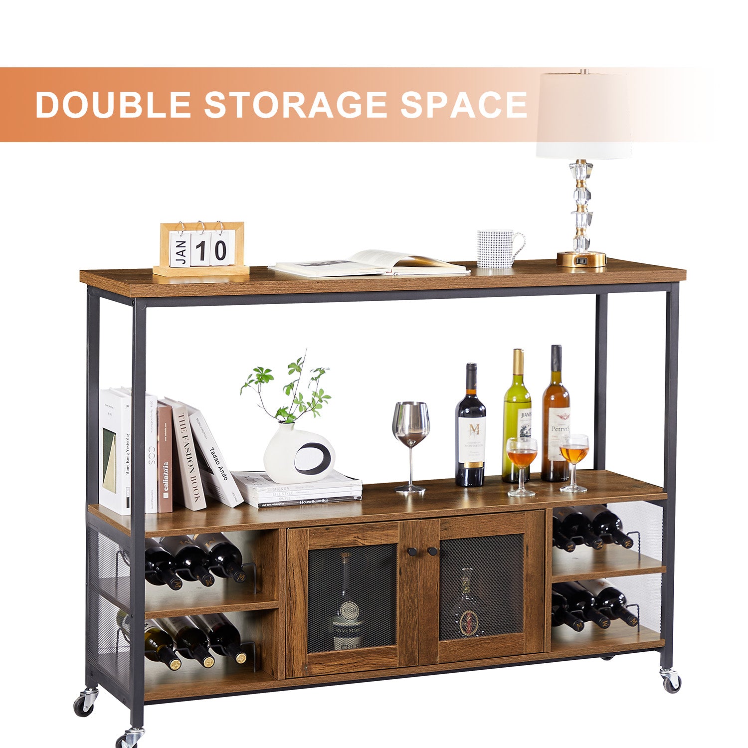 Royard Oaktree Movable Console Table,Liquor Bar Table Wine Bar Cabinet,Sideboard with Storage for Living Room,Dining Room,Kitchen,Entryway,Hallway