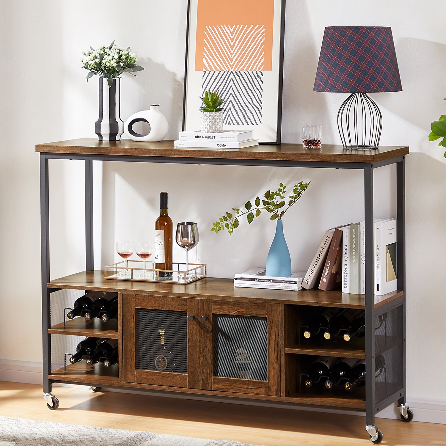 Royard Oaktree Movable Console Table,Liquor Bar Table Wine Bar Cabinet,Sideboard with Storage for Living Room,Dining Room,Kitchen,Entryway,Hallway