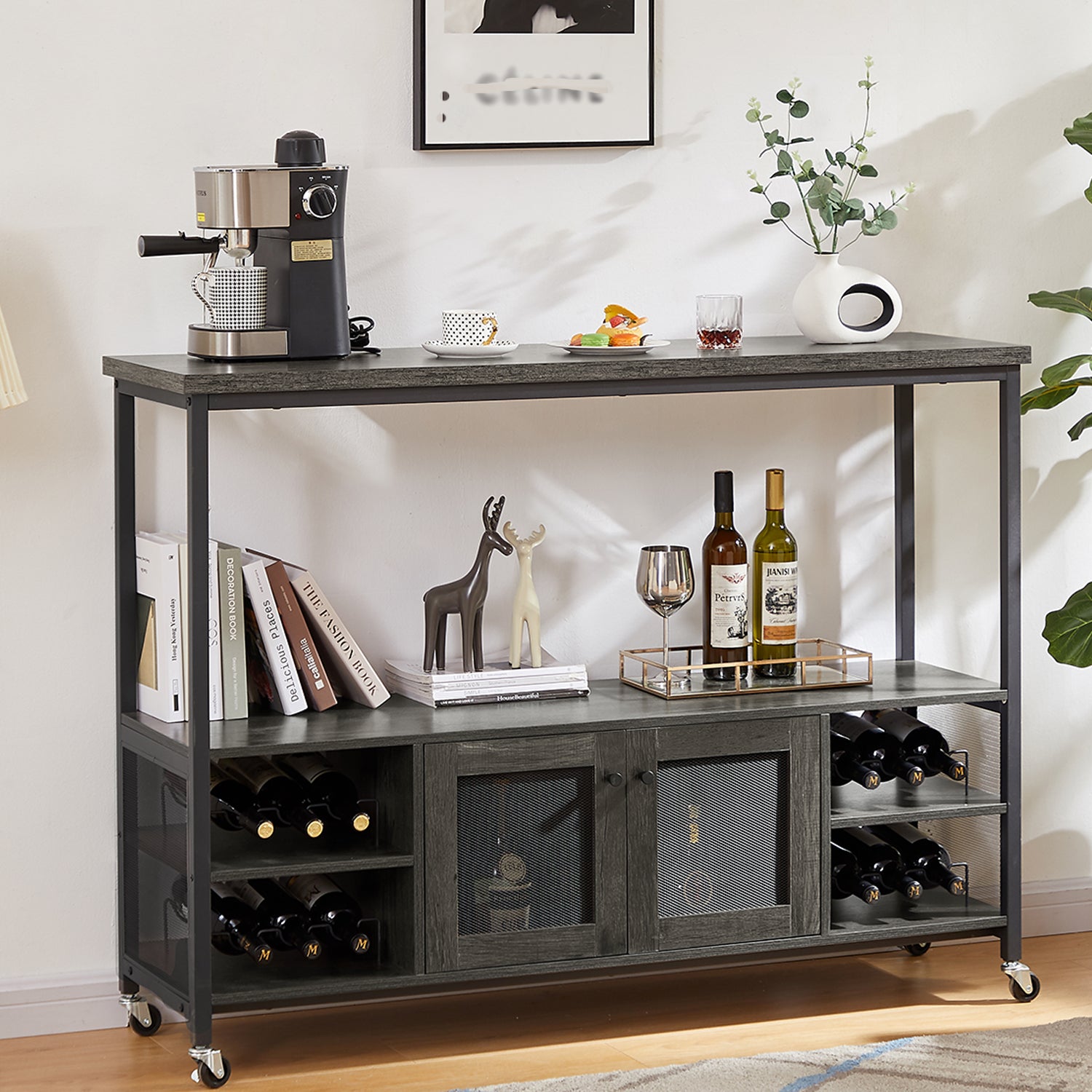 Royard Oaktree Movable Console Table,Liquor Bar Table Wine Bar Cabinet,Sideboard with Storage for Living Room,Dining Room,Kitchen,Entryway,Hallway