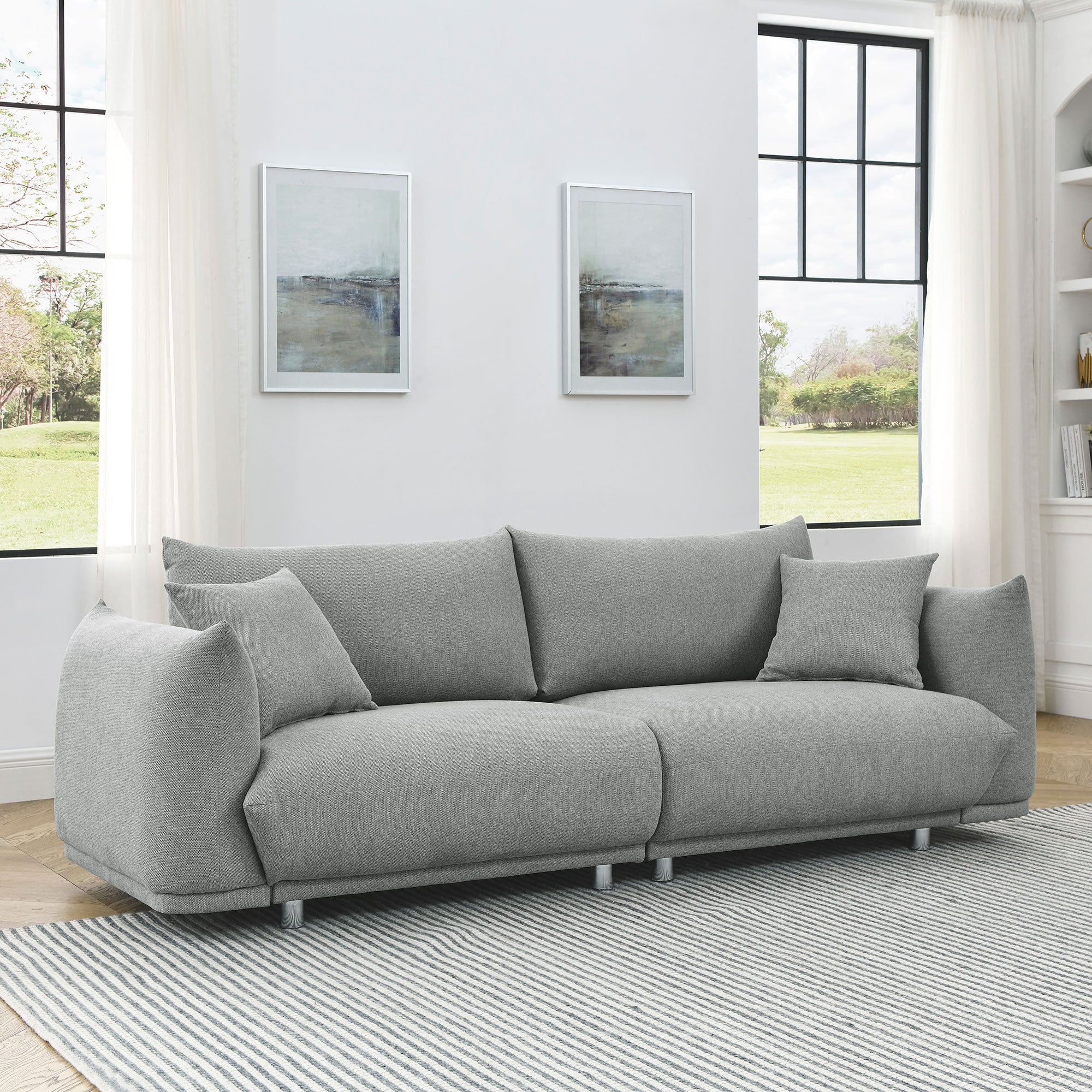 Royard Oaktree Sofa Couch Modern 90 Couch with Solid Wood Frame and Stable Metal Legs Upholstered Loveseat Boucle Sofa with 2 Pillows Comfy Couch for Living Room Apartment