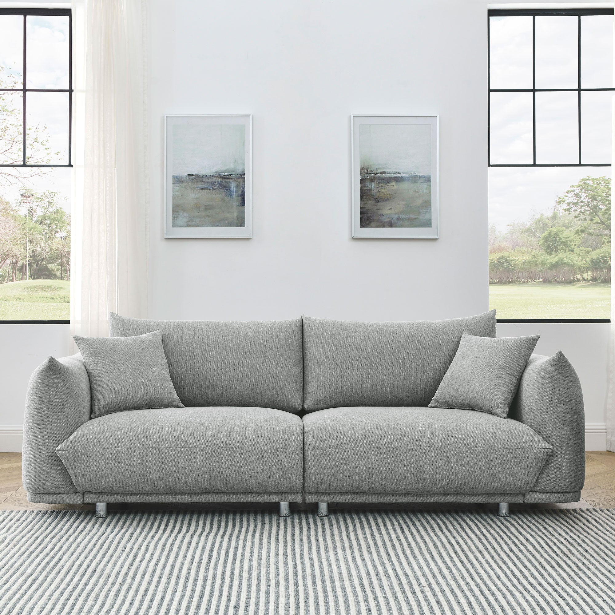 Royard Oaktree Sofa Couch Modern 90 Couch with Solid Wood Frame and Stable Metal Legs Upholstered Loveseat Boucle Sofa with 2 Pillows Comfy Couch for Living Room Apartment