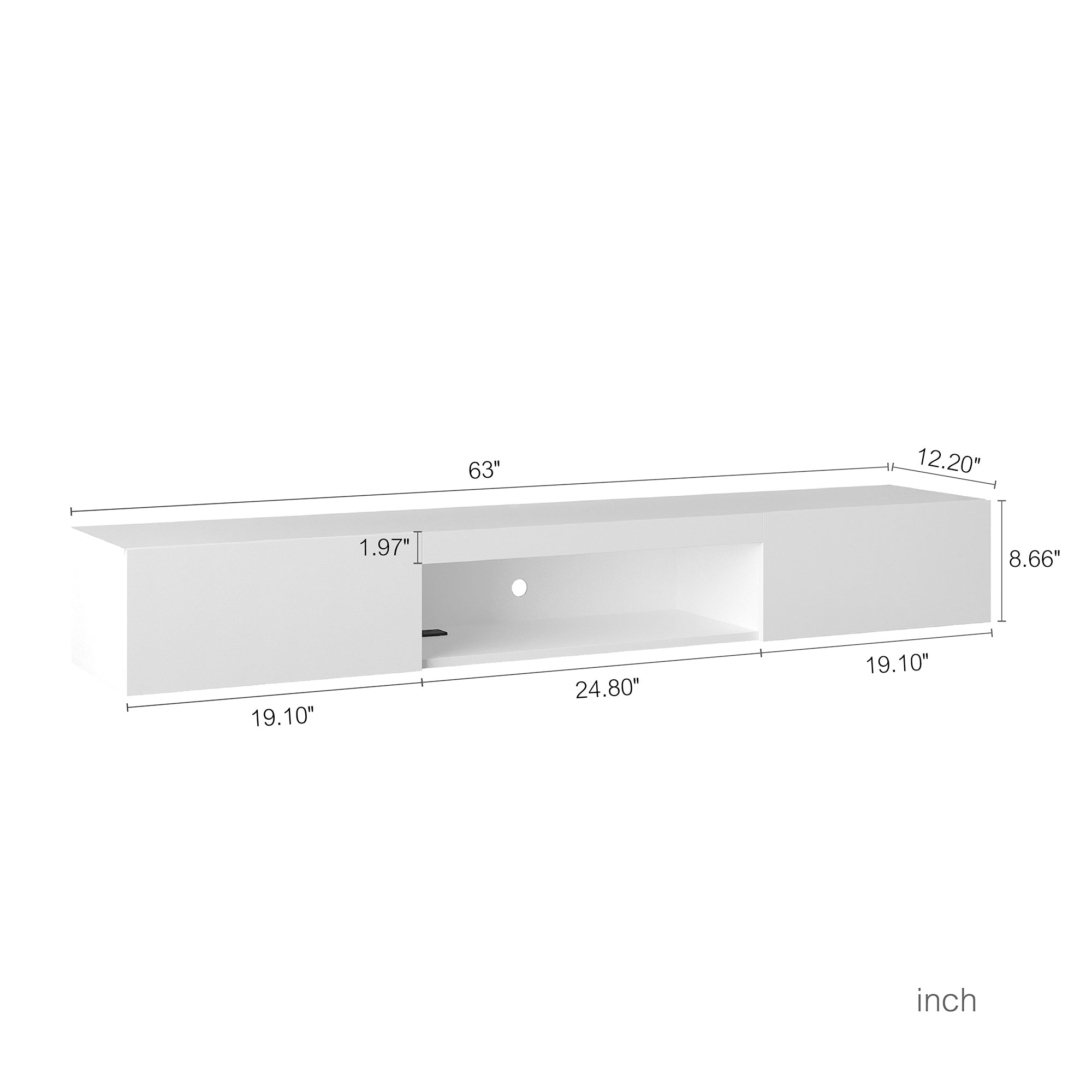 Royard Oaktree Floating TV Stand with LED Lights & Power Outlets Wall Mounted TV Console for TVs Up to 65 Modern White Entertainment Center with Storage Cabinet and Shelf for Living Room Bedroom