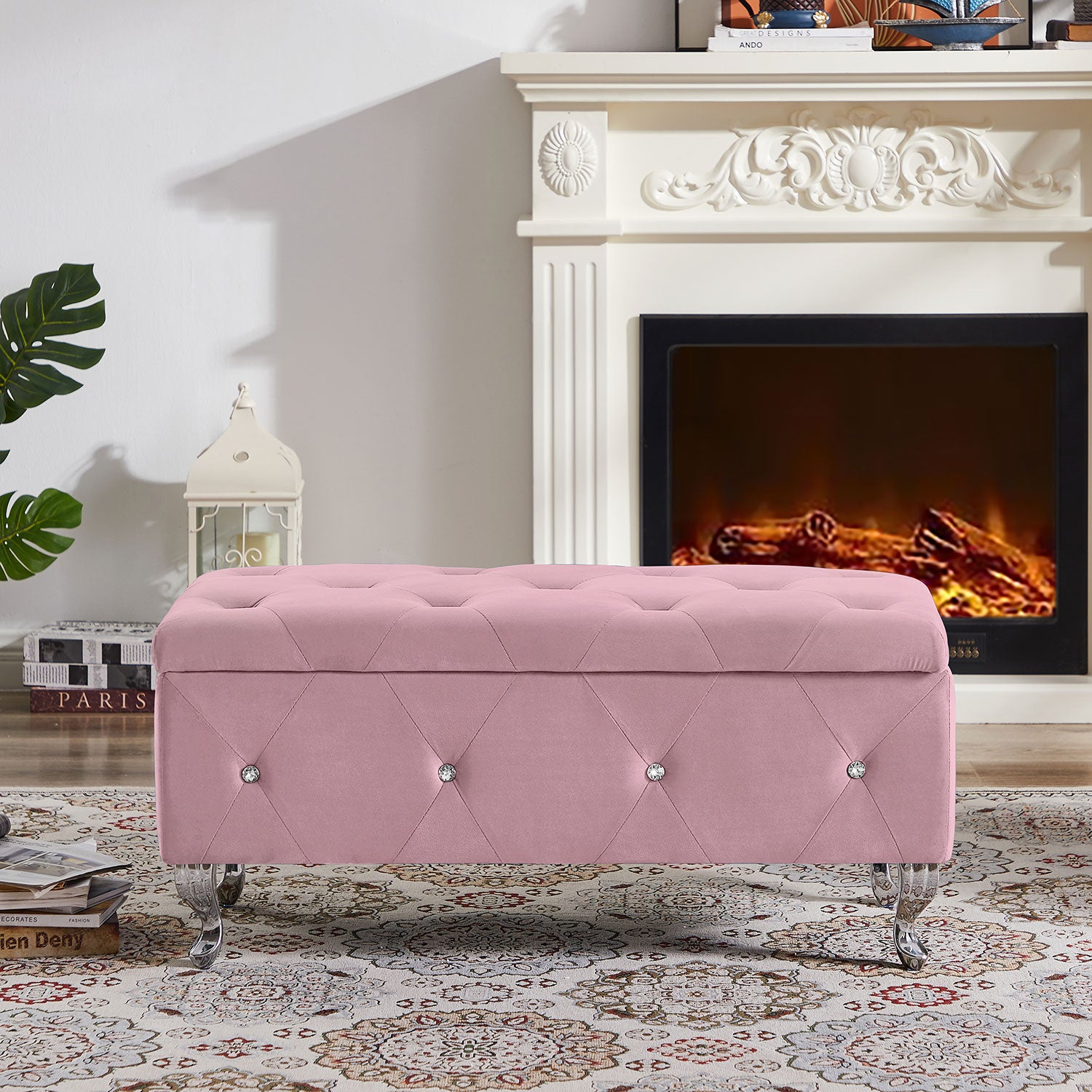 Royard Oaktree Storage Bench Upholstered Ottoman Bench with Hidden Storage Button-Tufted Entryway Bench Seat with Metal Legs Bed End Stool for Bedroom, Living Room, Hallway