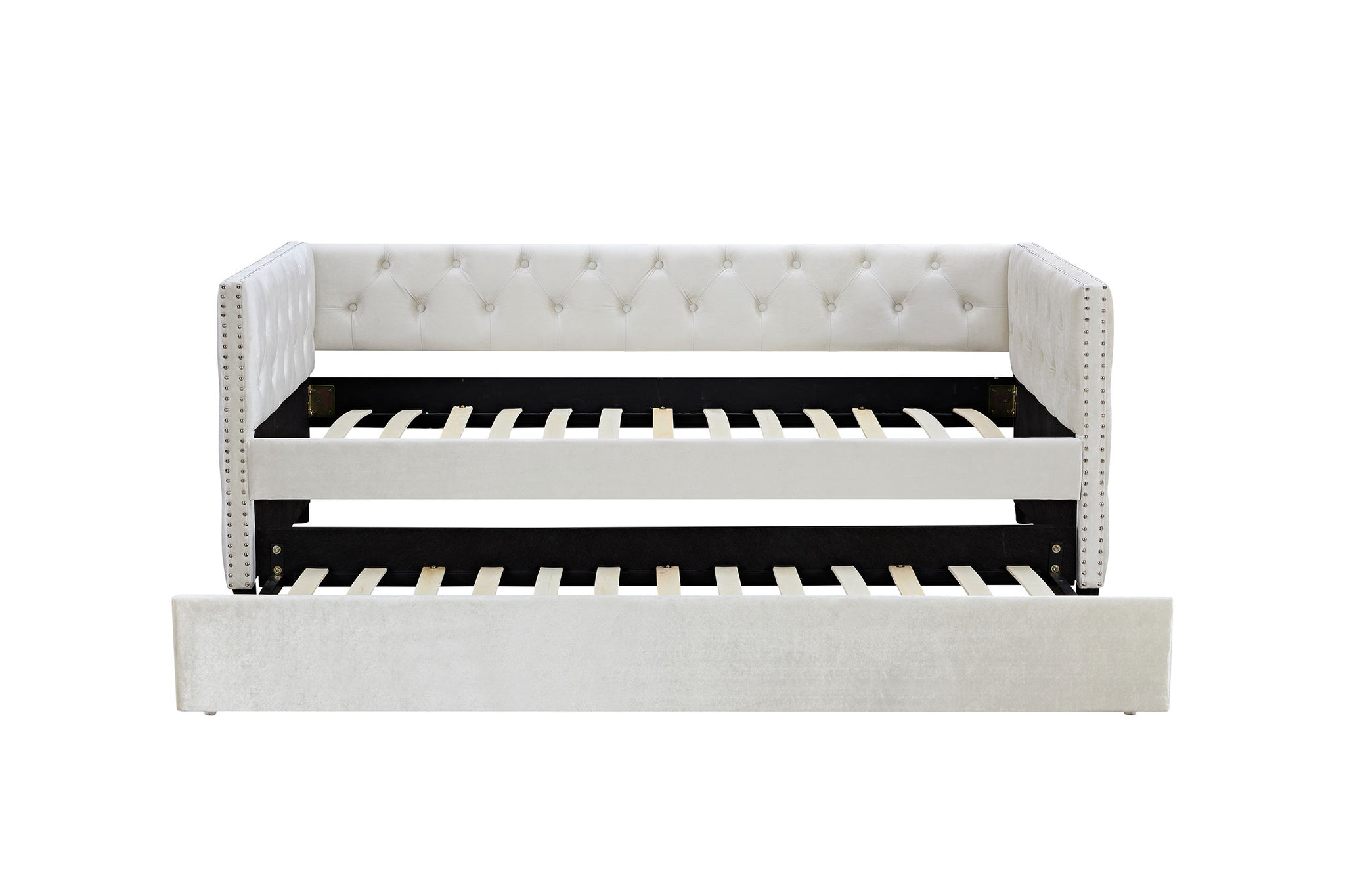 Royard Oaktree Daybed with Trundle Velvet Upholstered Twin Size Day Bed Button-Tufted Sofa Daybed Frame with Trundle, No Box Spring Needed, Furniture for Bedroom Living Room Guest Room