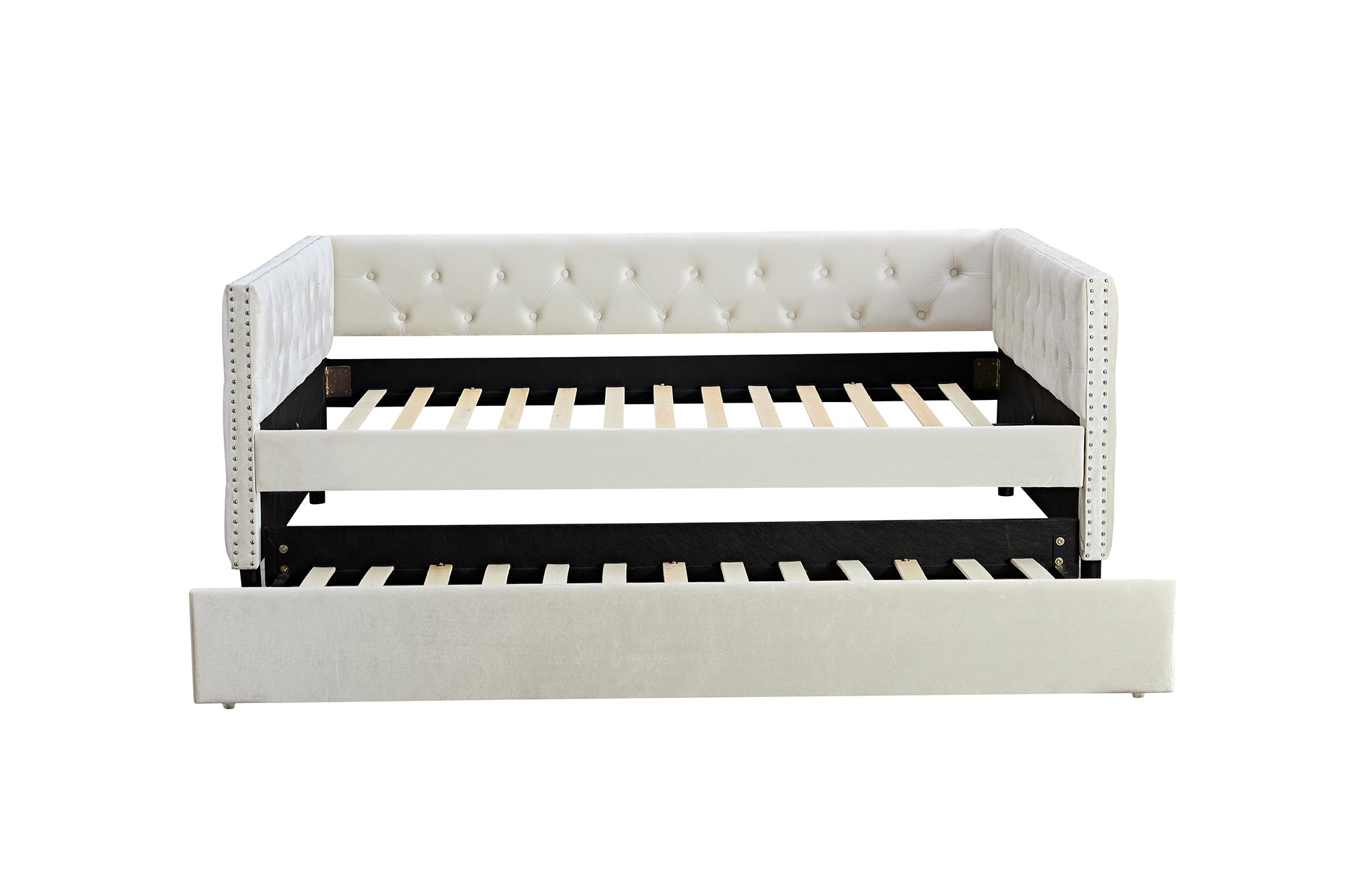 Royard Oaktree Daybed with Trundle Upgraded Velvet Upholstered Full Size Day Bed Button-Tufted Sofa Daybed Frame with Trundle, No Box Spring Needed, Furniture for Bedroom Living Room Guest Room