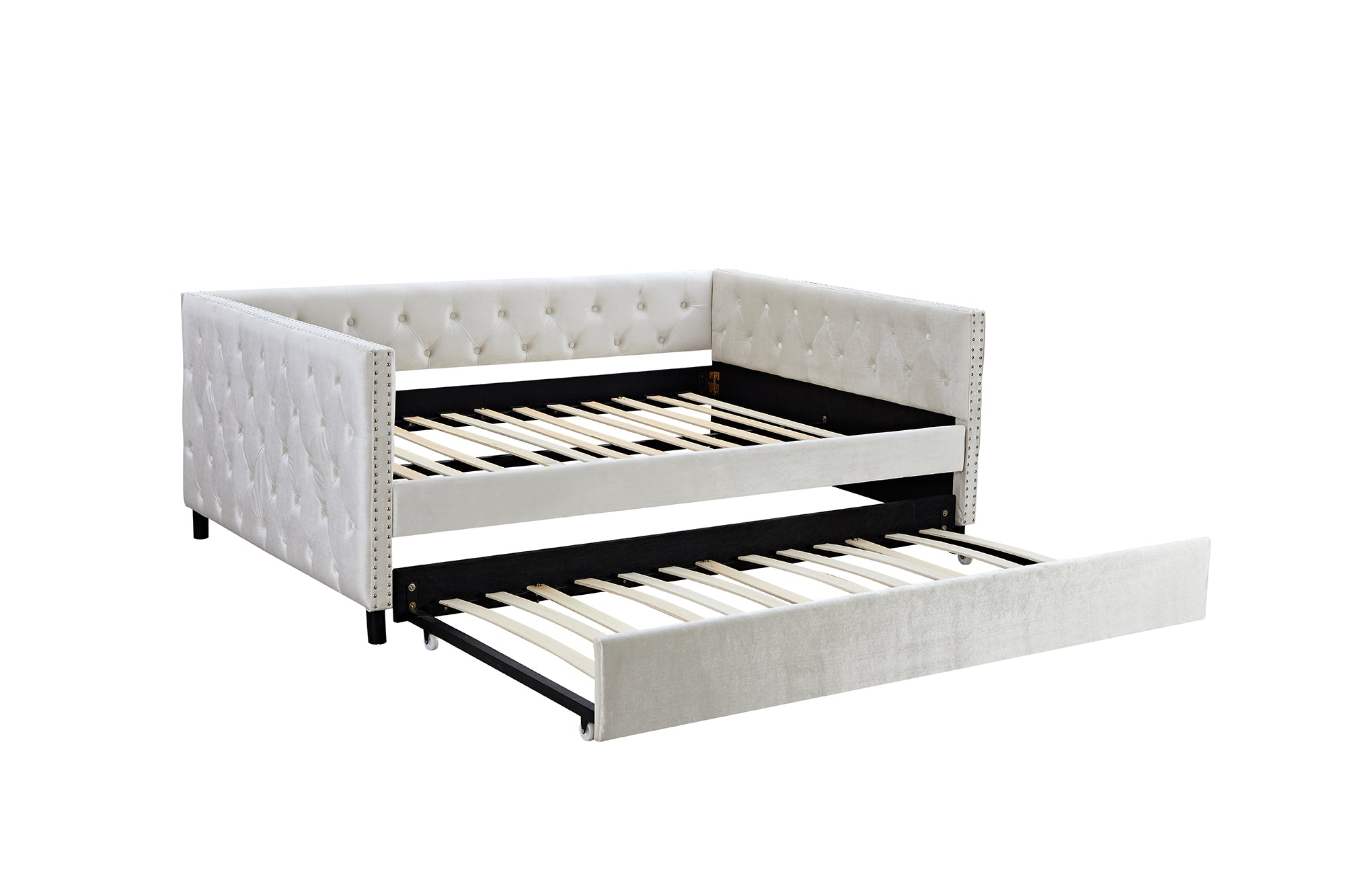 Royard Oaktree Daybed with Trundle Upgraded Velvet Upholstered Full Size Day Bed Button-Tufted Sofa Daybed Frame with Trundle, No Box Spring Needed, Furniture for Bedroom Living Room Guest Room