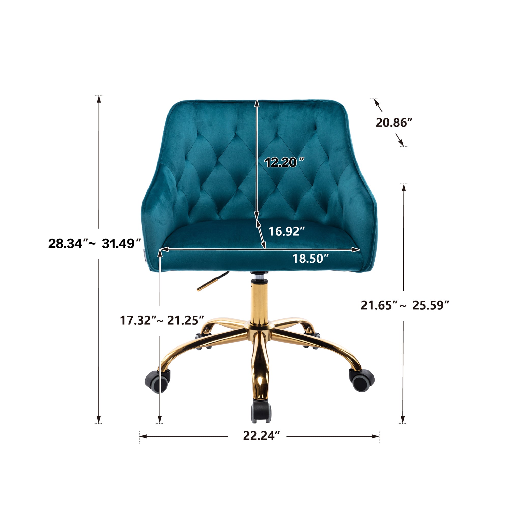 Royard Oaktree Velvet Office Chair Upholstered Swivel Desk Chair 360 Degree Rolling Chair with Gold Metal Base and Wheels Adjustable-Height Leisure Armchair for Living Room/Bedroom/Office