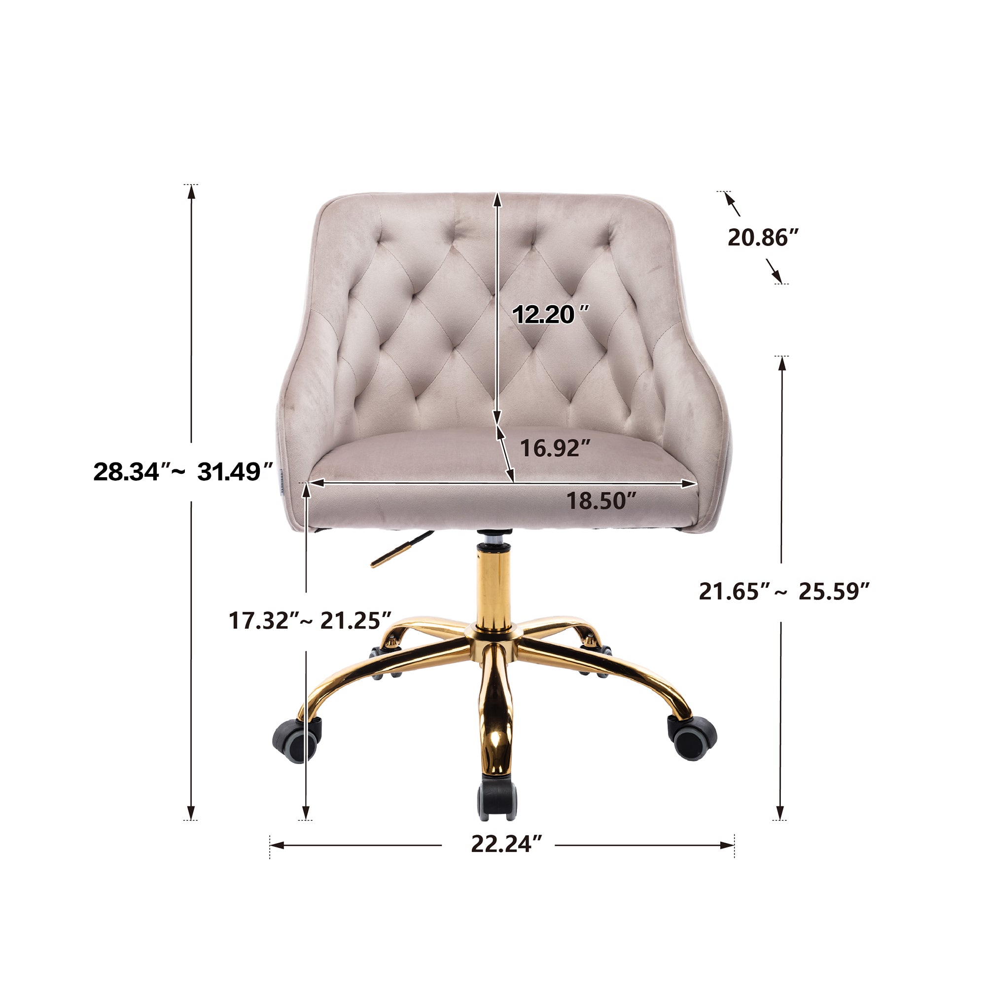 Royard Oaktree Velvet Office Chair Upholstered Swivel Desk Chair 360 Degree Rolling Chair with Gold Metal Base and Wheels Adjustable-Height Leisure Armchair for Living Room/Bedroom/Office