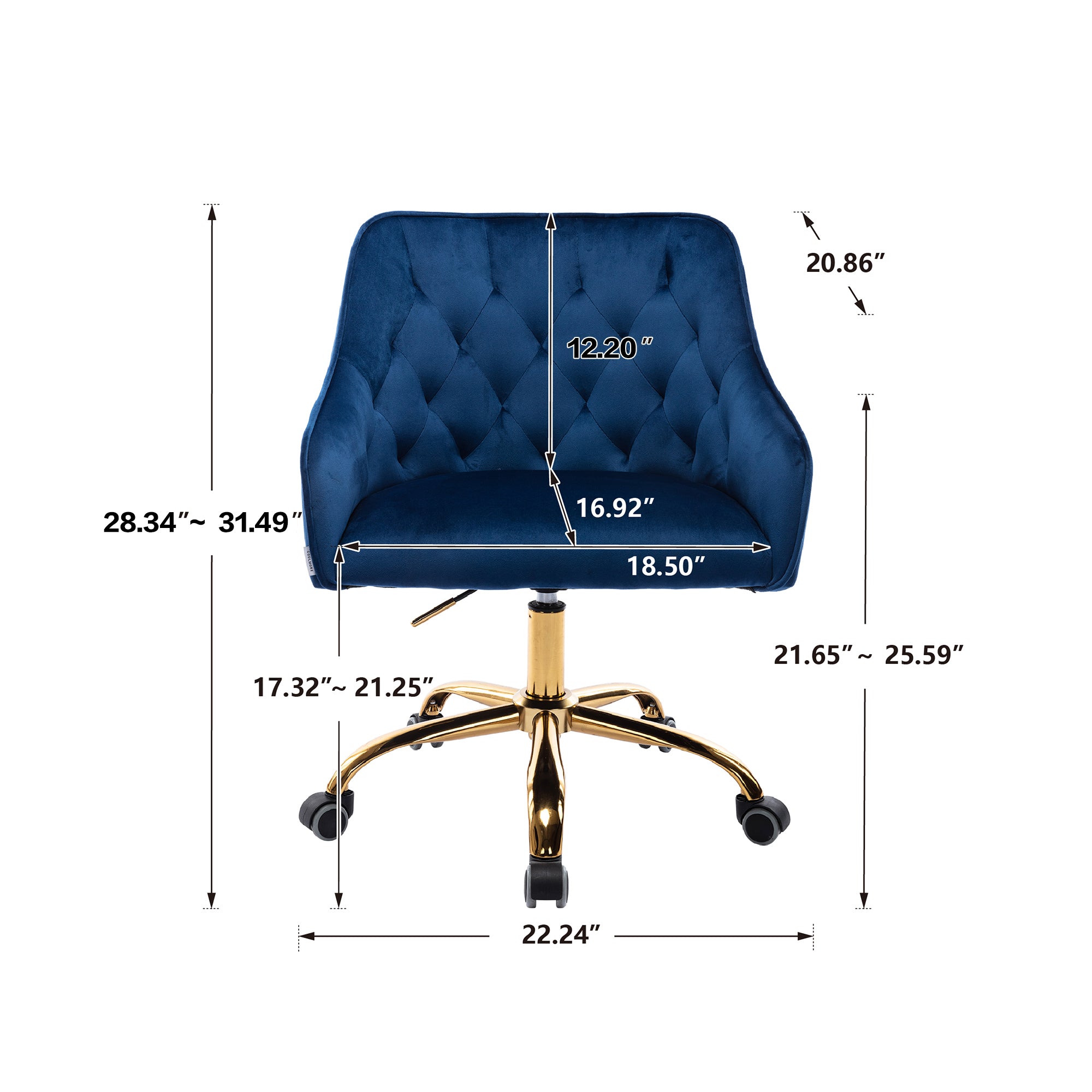 Royard Oaktree Velvet Office Chair Upholstered Swivel Desk Chair 360 Degree Rolling Chair with Gold Metal Base and Wheels Adjustable-Height Leisure Armchair for Living Room/Bedroom/Office