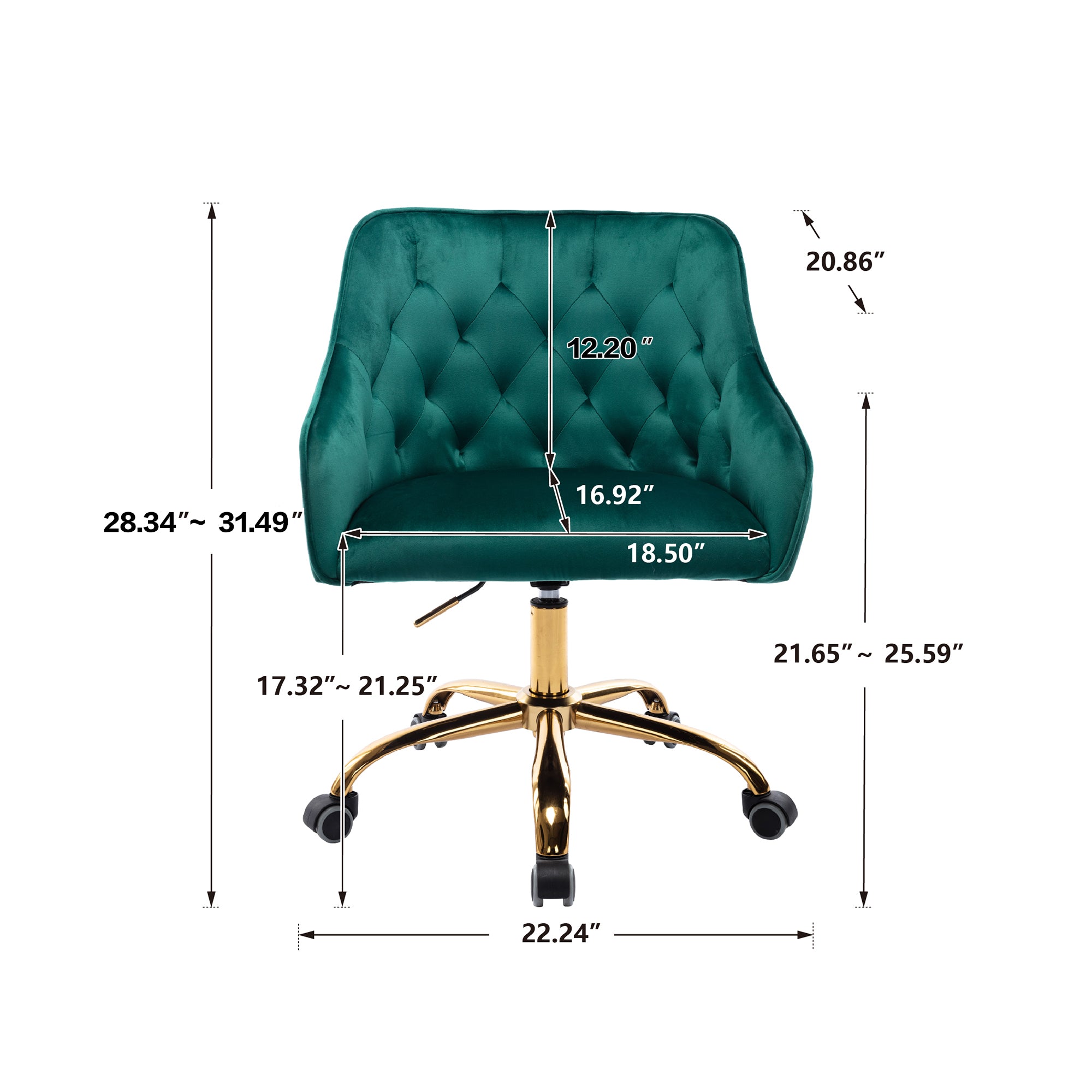 Royard Oaktree Velvet Office Chair Upholstered Swivel Desk Chair 360 Degree Rolling Chair with Gold Metal Base and Wheels Adjustable-Height Leisure Armchair for Living Room/Bedroom/Office