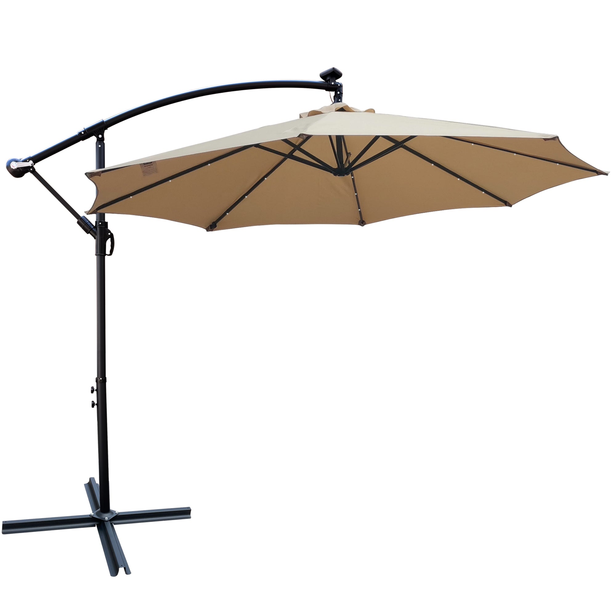 Royard Oaktree 10FT Patio Offset Umbrella w/Solar LED Lights Outdoor Cantilever Hanging Umbrella w/Crank & Cross Base UV Protection Sun Shade for Market Garden Lawn Deck Backyard Pool