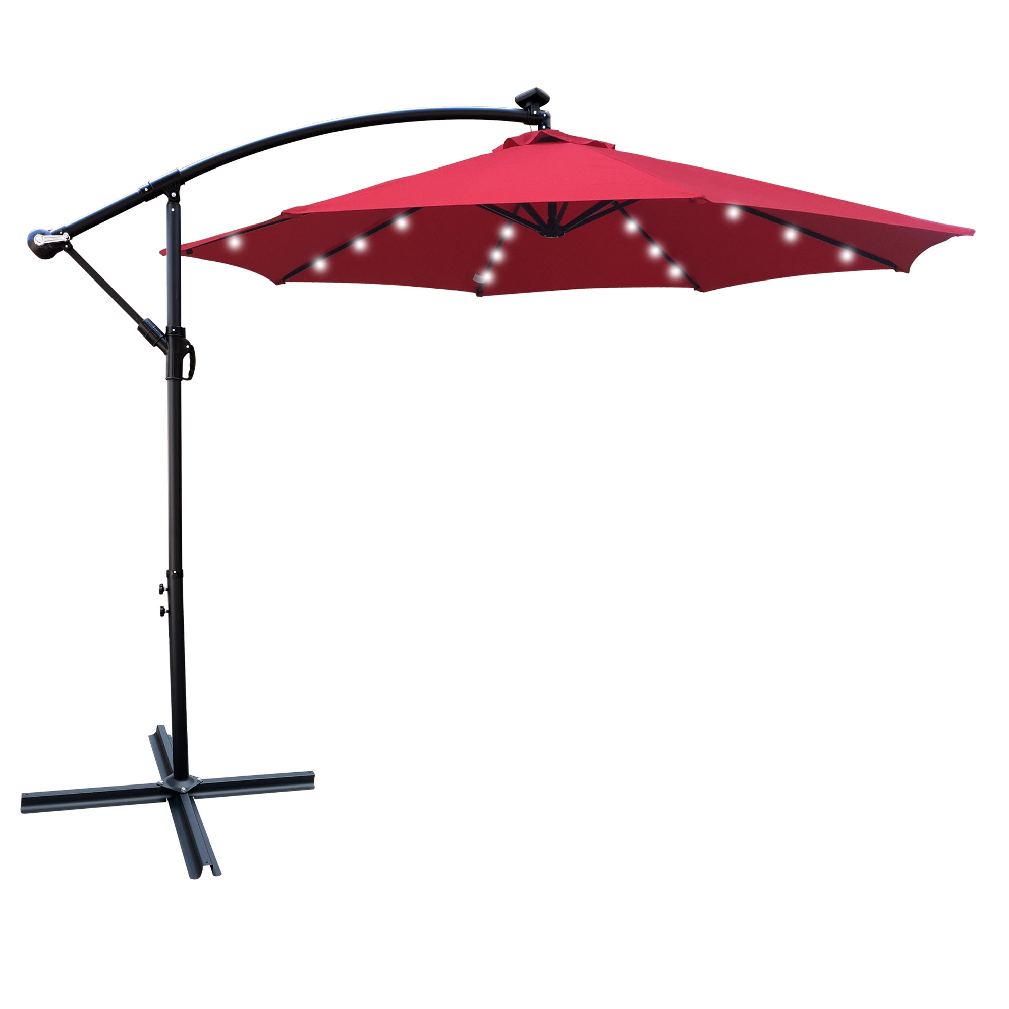 Royard Oaktree 10FT Patio Offset Umbrella w/Solar LED Lights Outdoor Cantilever Hanging Umbrella w/Crank & Cross Base UV Protection Sun Shade for Market Garden Lawn Deck Backyard Pool