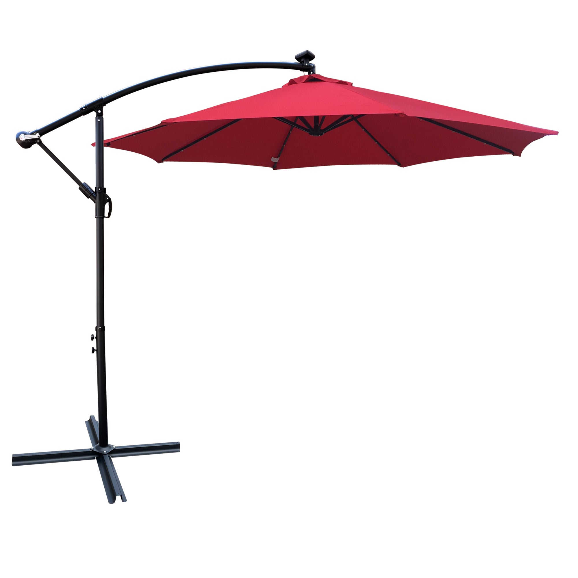 Royard Oaktree 10FT Patio Offset Umbrella w/Solar LED Lights Outdoor Cantilever Hanging Umbrella w/Crank & Cross Base UV Protection Sun Shade for Market Garden Lawn Deck Backyard Pool