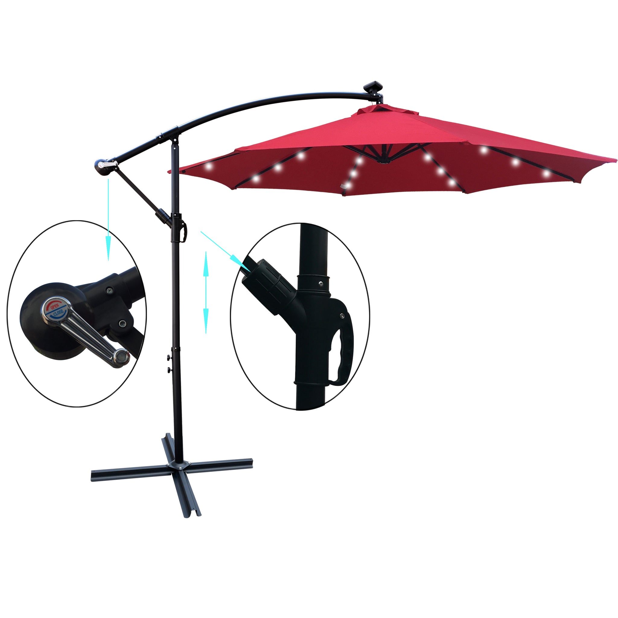 Royard Oaktree 10FT Patio Offset Umbrella w/Solar LED Lights Outdoor Cantilever Hanging Umbrella w/Crank & Cross Base UV Protection Sun Shade for Market Garden Lawn Deck Backyard Pool