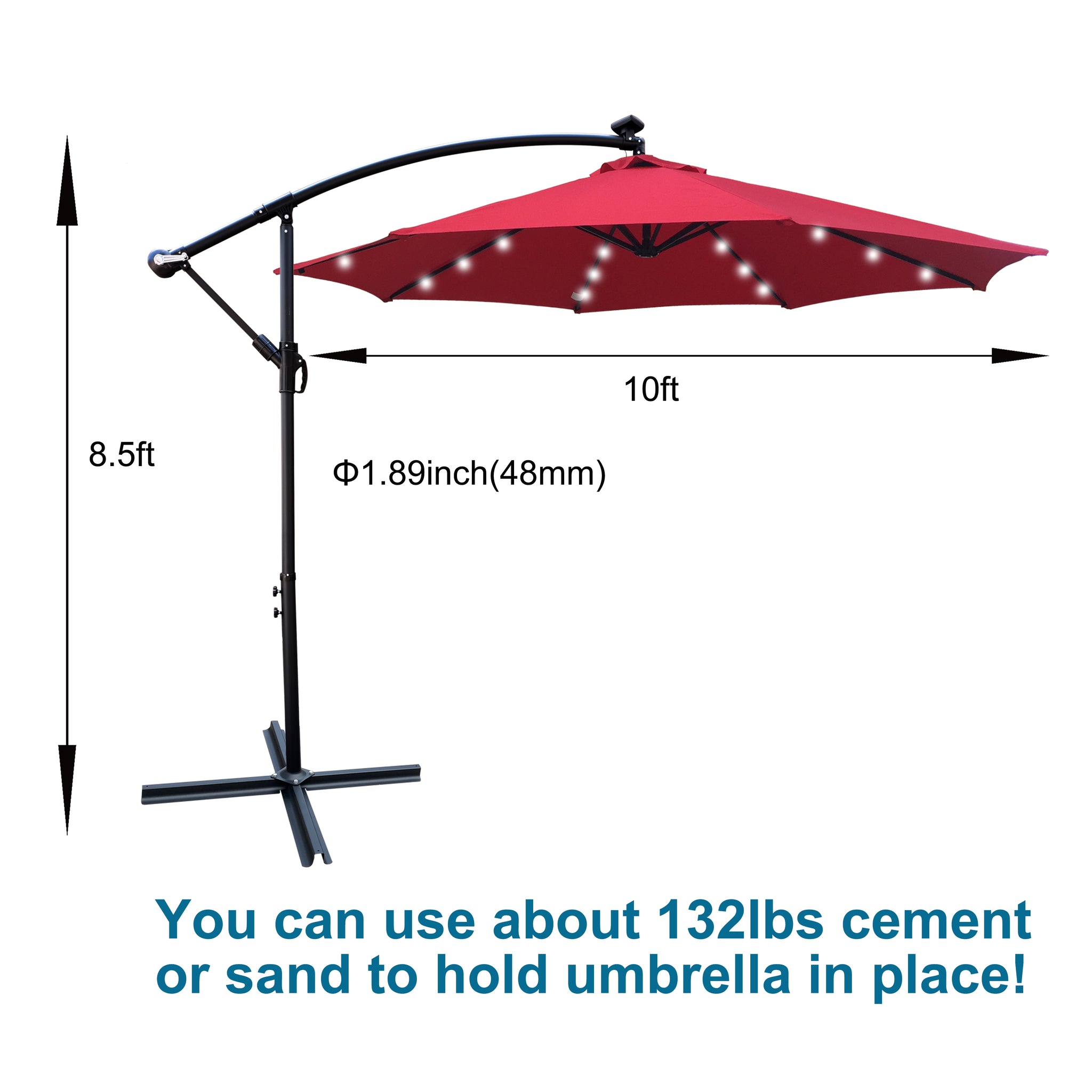 Royard Oaktree 10FT Patio Offset Umbrella w/Solar LED Lights Outdoor Cantilever Hanging Umbrella w/Crank & Cross Base UV Protection Sun Shade for Market Garden Lawn Deck Backyard Pool