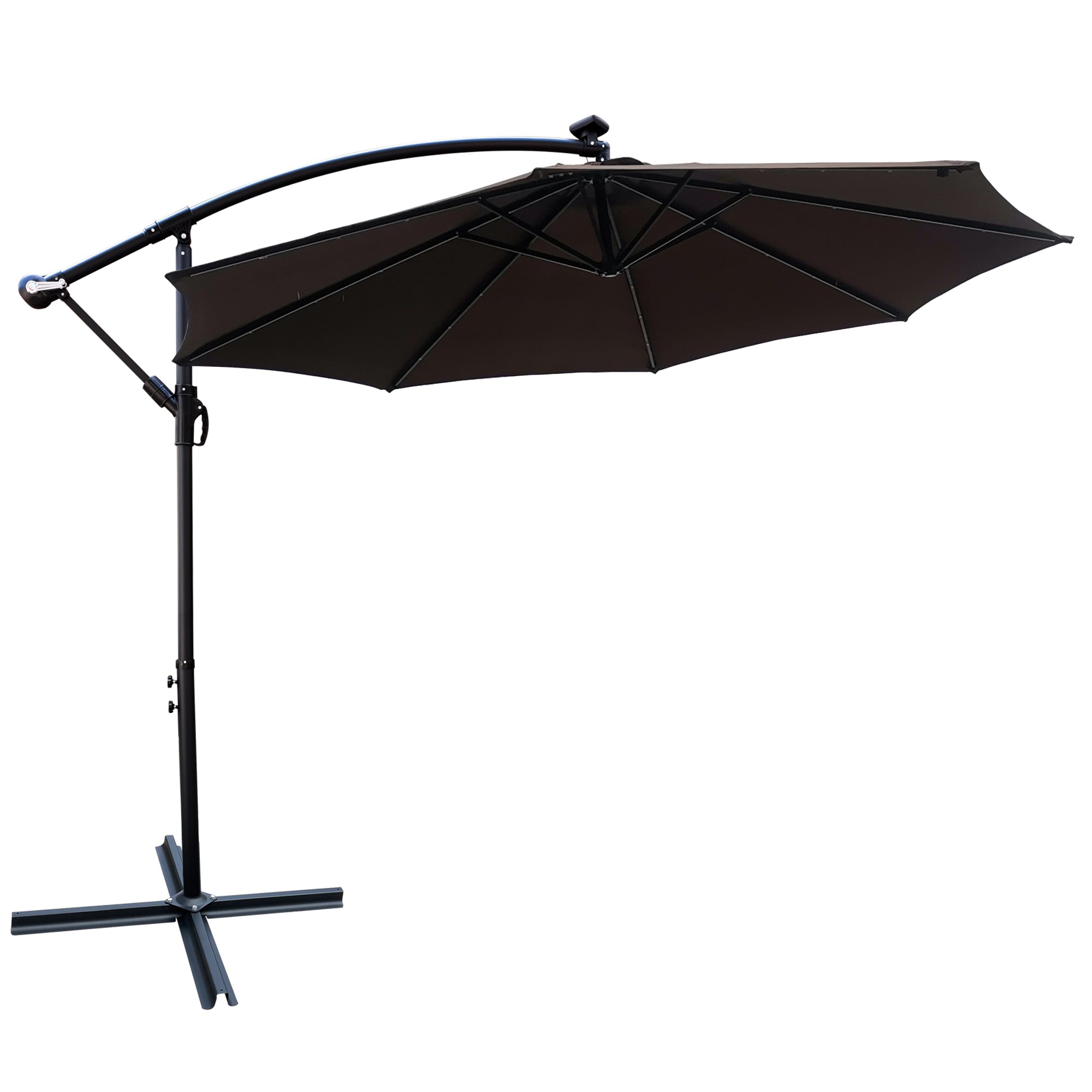 Royard Oaktree 10FT Patio Offset Umbrella w/Solar LED Lights Outdoor Cantilever Hanging Umbrella w/Crank & Cross Base UV Protection Sun Shade for Market Garden Lawn Deck Backyard Pool