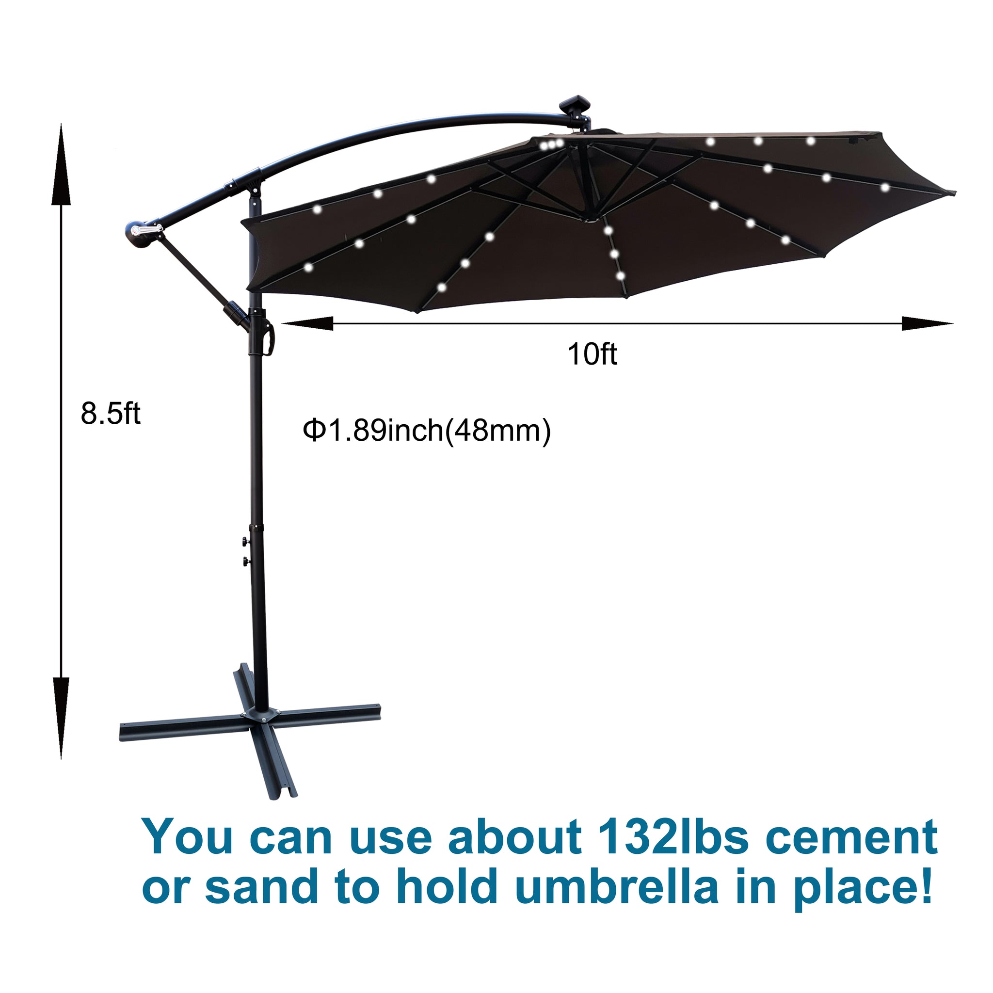 Royard Oaktree 10FT Patio Offset Umbrella w/Solar LED Lights Outdoor Cantilever Hanging Umbrella w/Crank & Cross Base UV Protection Sun Shade for Market Garden Lawn Deck Backyard Pool