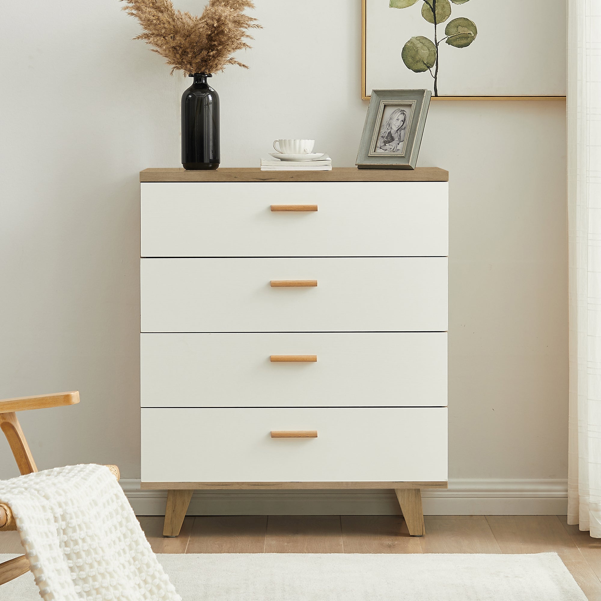 Royard Oaktree Drawer Dresser Modern Dresser with Wide Drawer Wooden Dressers & Chests of Drawers White Storage Cabinet for Bedroom,Living Room