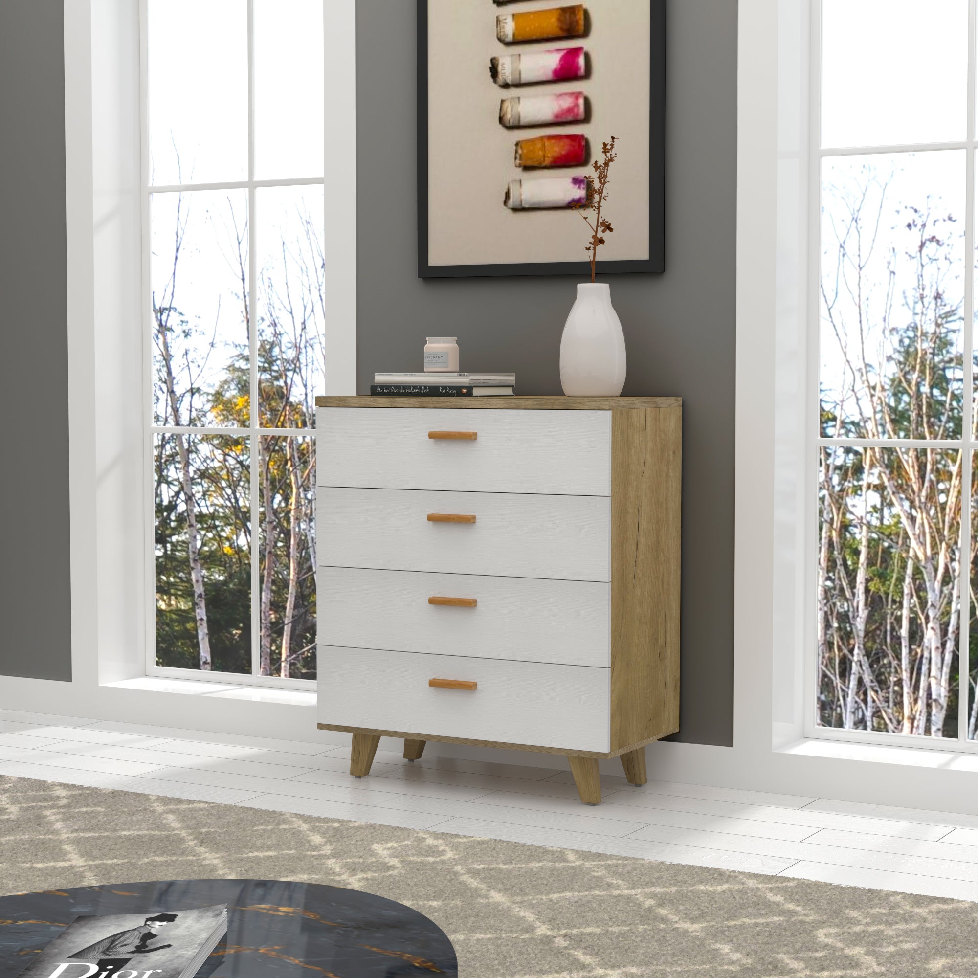 Royard Oaktree Drawer Dresser Modern Dresser with Wide Drawer Wooden Dressers & Chests of Drawers White Storage Cabinet for Bedroom,Living Room