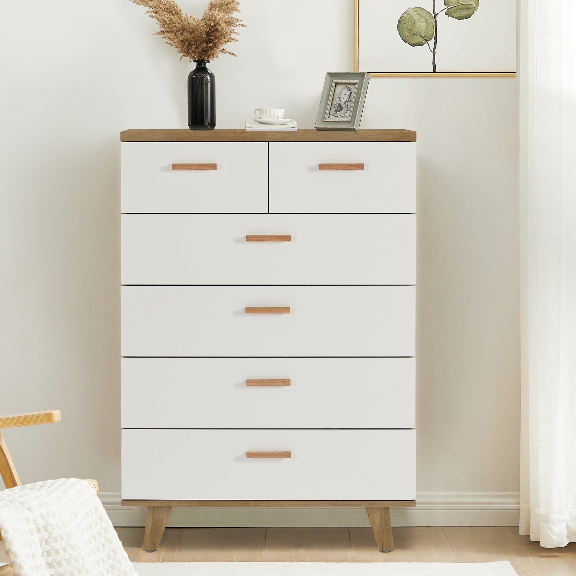 Royard Oaktree Drawer Dresser Modern Dresser with Wide Drawer Wooden Dressers & Chests of Drawers White Storage Cabinet for Bedroom,Living Room