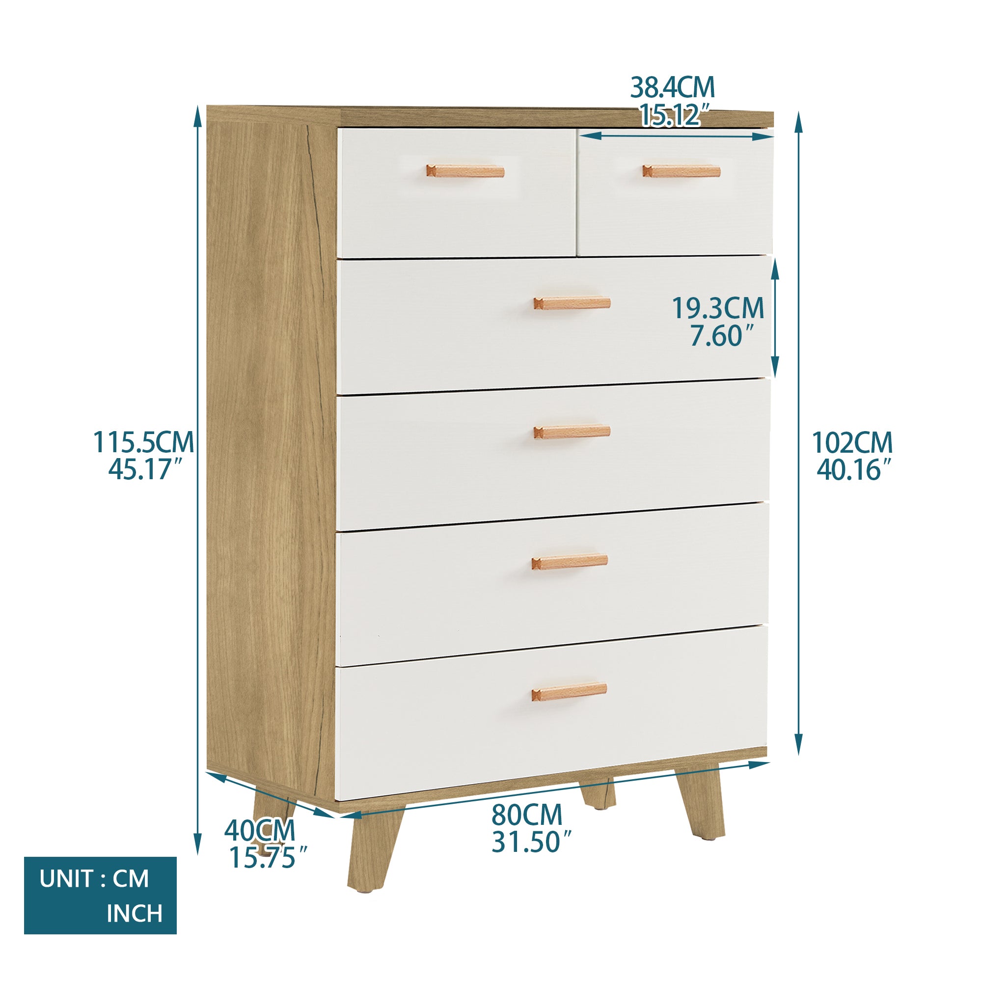 Royard Oaktree Drawer Dresser Modern Dresser with Wide Drawer Wooden Dressers & Chests of Drawers White Storage Cabinet for Bedroom,Living Room