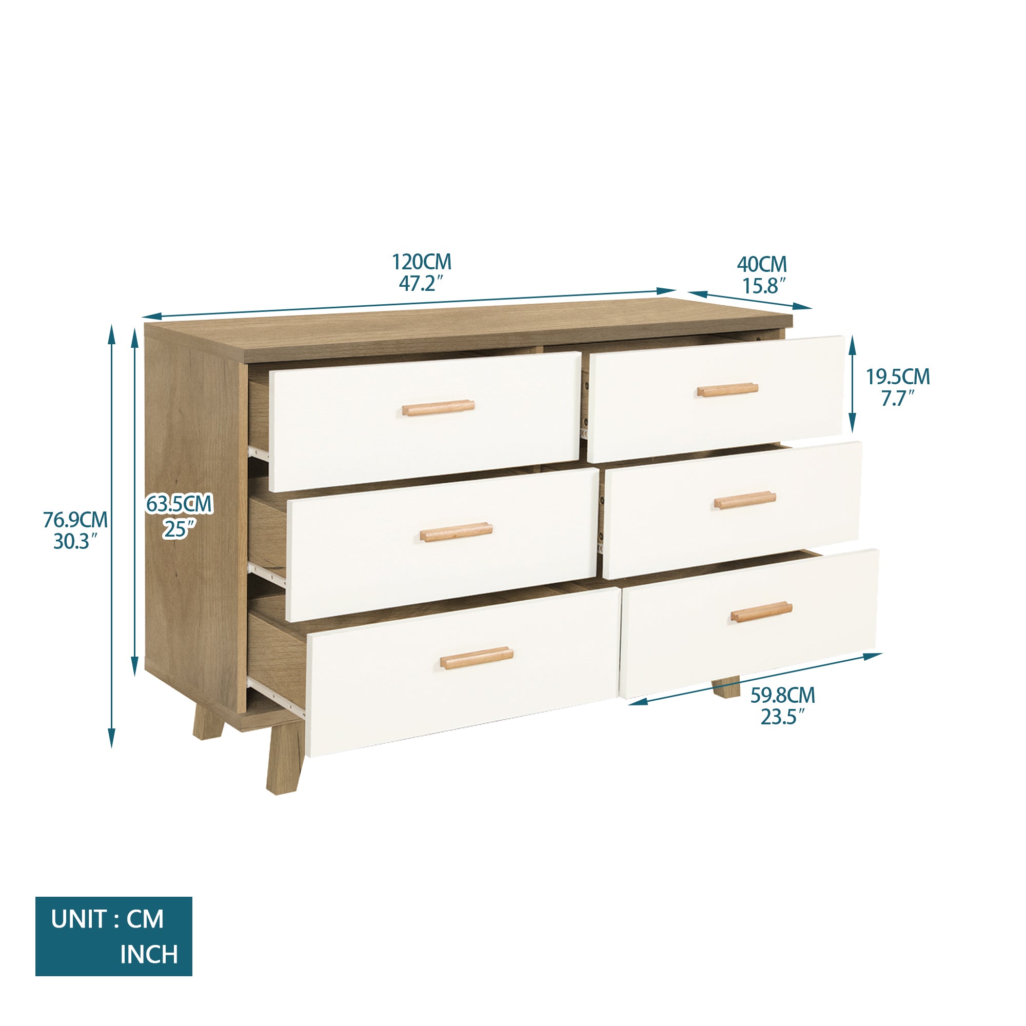 Royard Oaktree Drawer Dresser Modern Dresser with Wide Drawer Wooden Dressers & Chests of Drawers White Storage Cabinet for Bedroom,Living Room