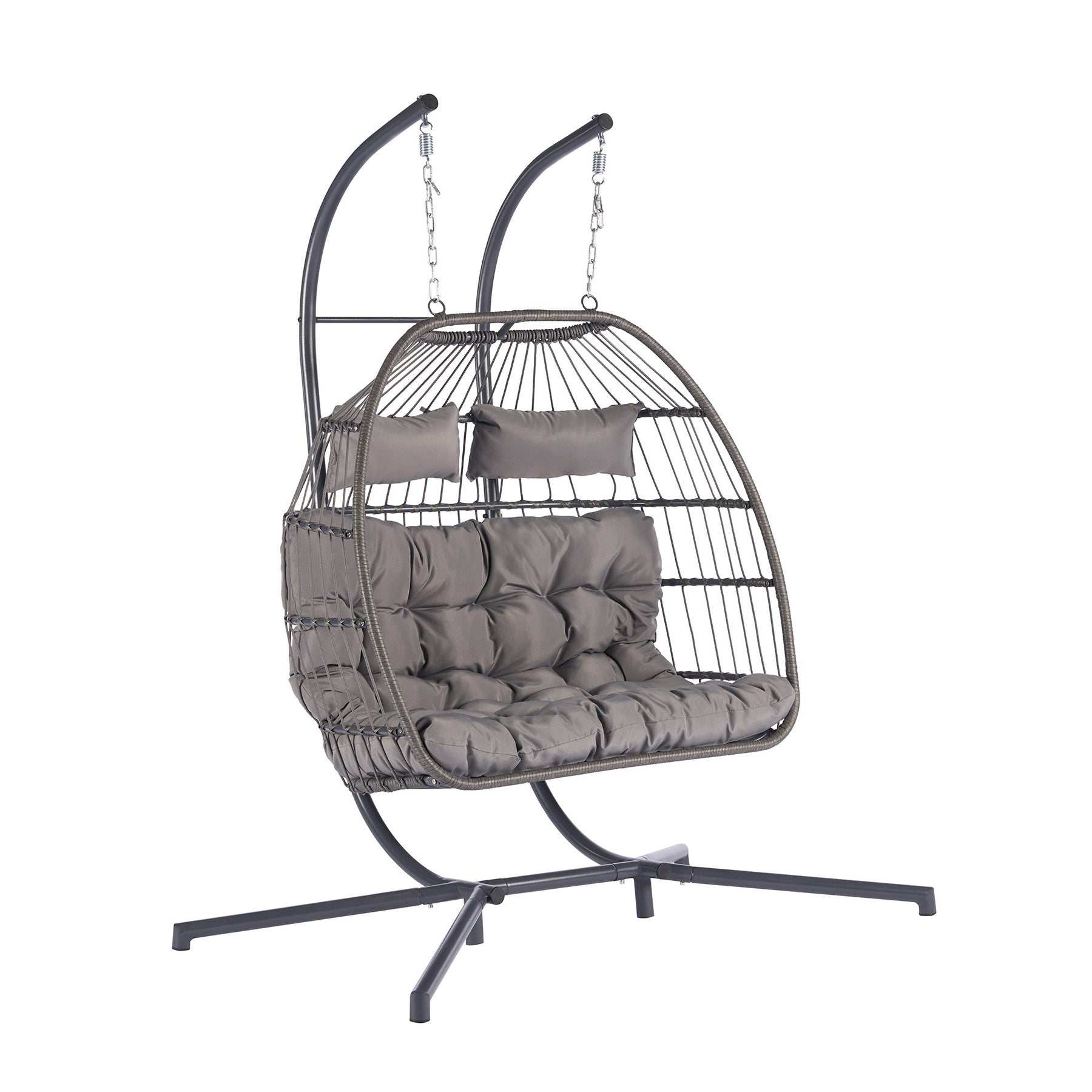 Royard Oaktree Double Swing Egg Chair with Stand Large 2 Person Wicker Loveseat Hanging Chairs with Cushions Indoor Outdoor Rattan Hammock Chair for Patio Backyard Balcony